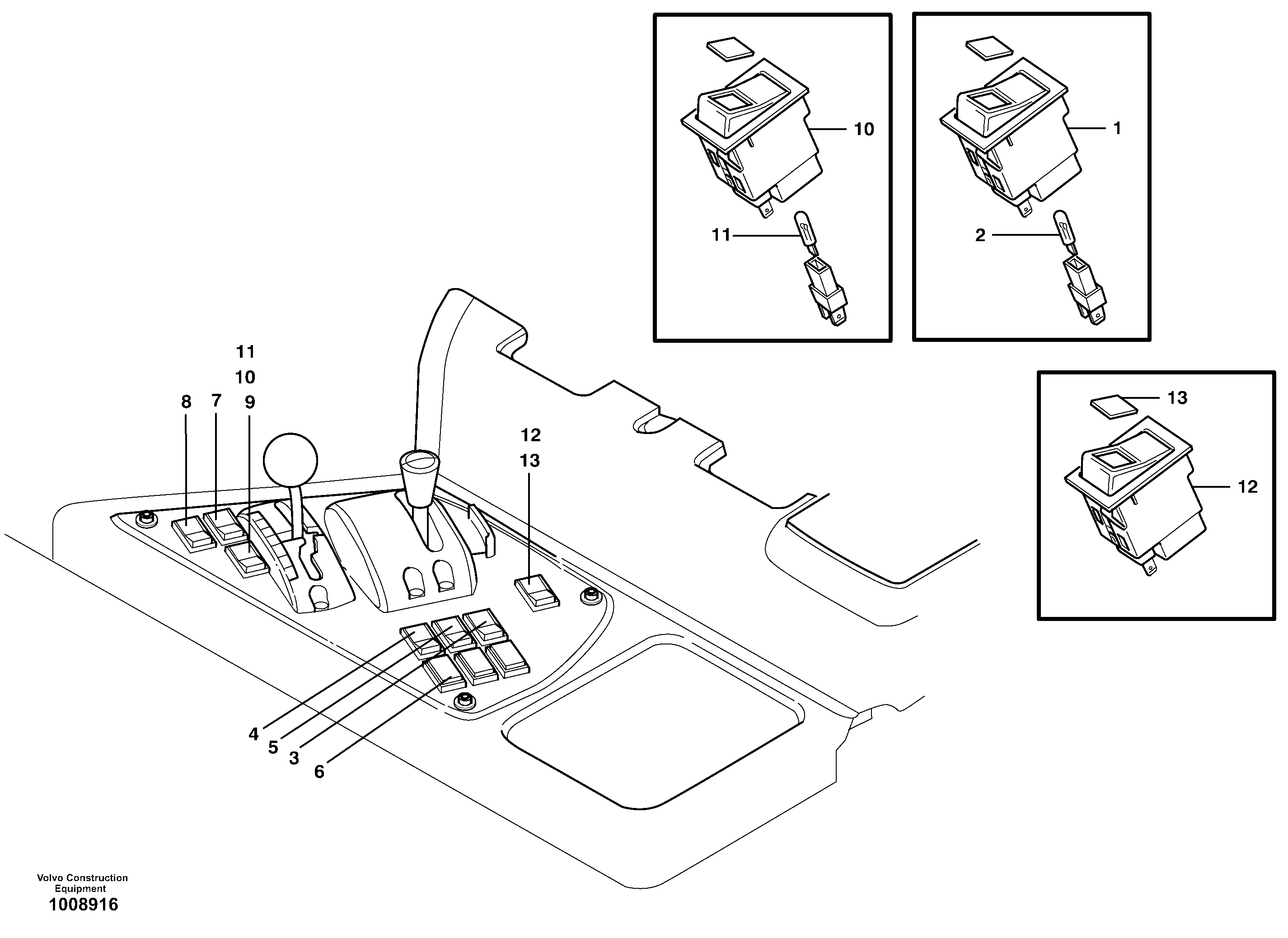 Switch panel 37420, 37427, 81191 — volvo parts diagram
