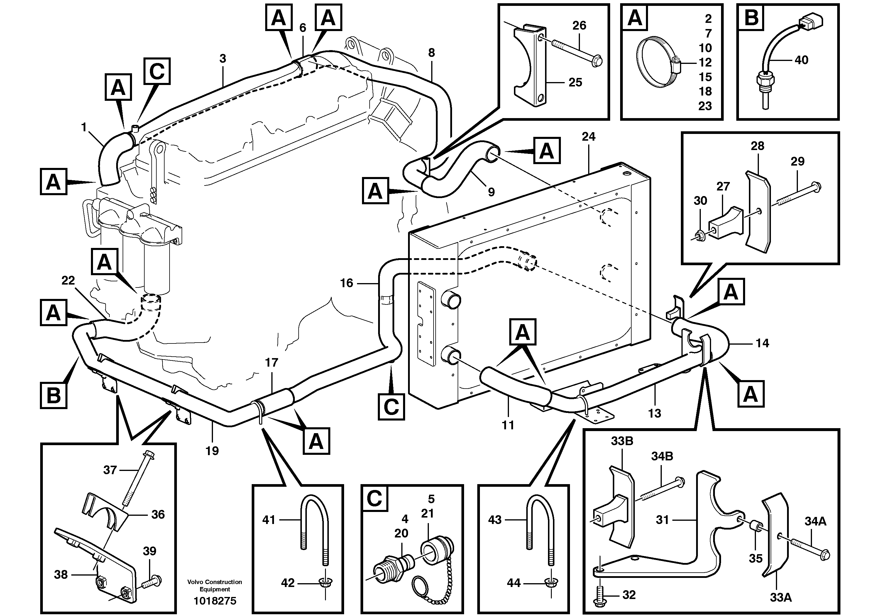 Cooling system, radiator - coolant pump — volvo parts diagram