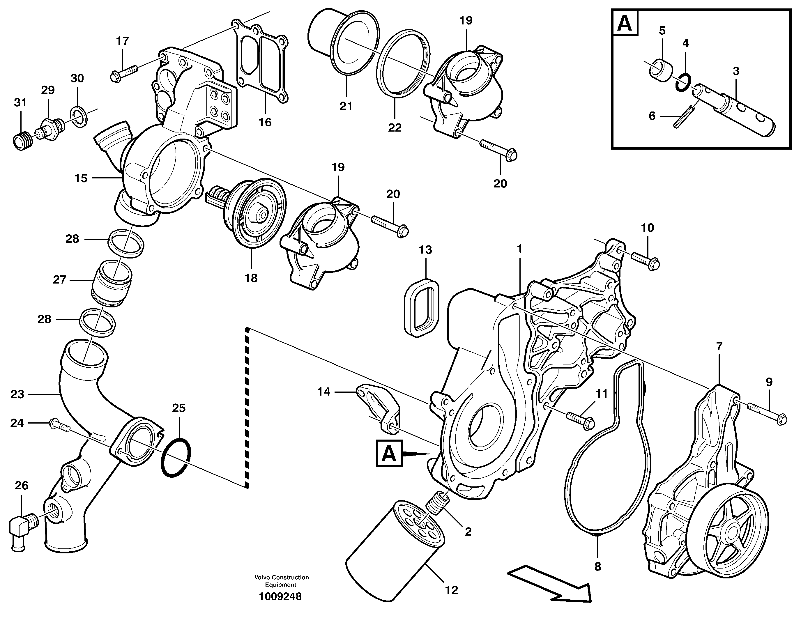 Water pump and thermostat housing — volvo parts diagram