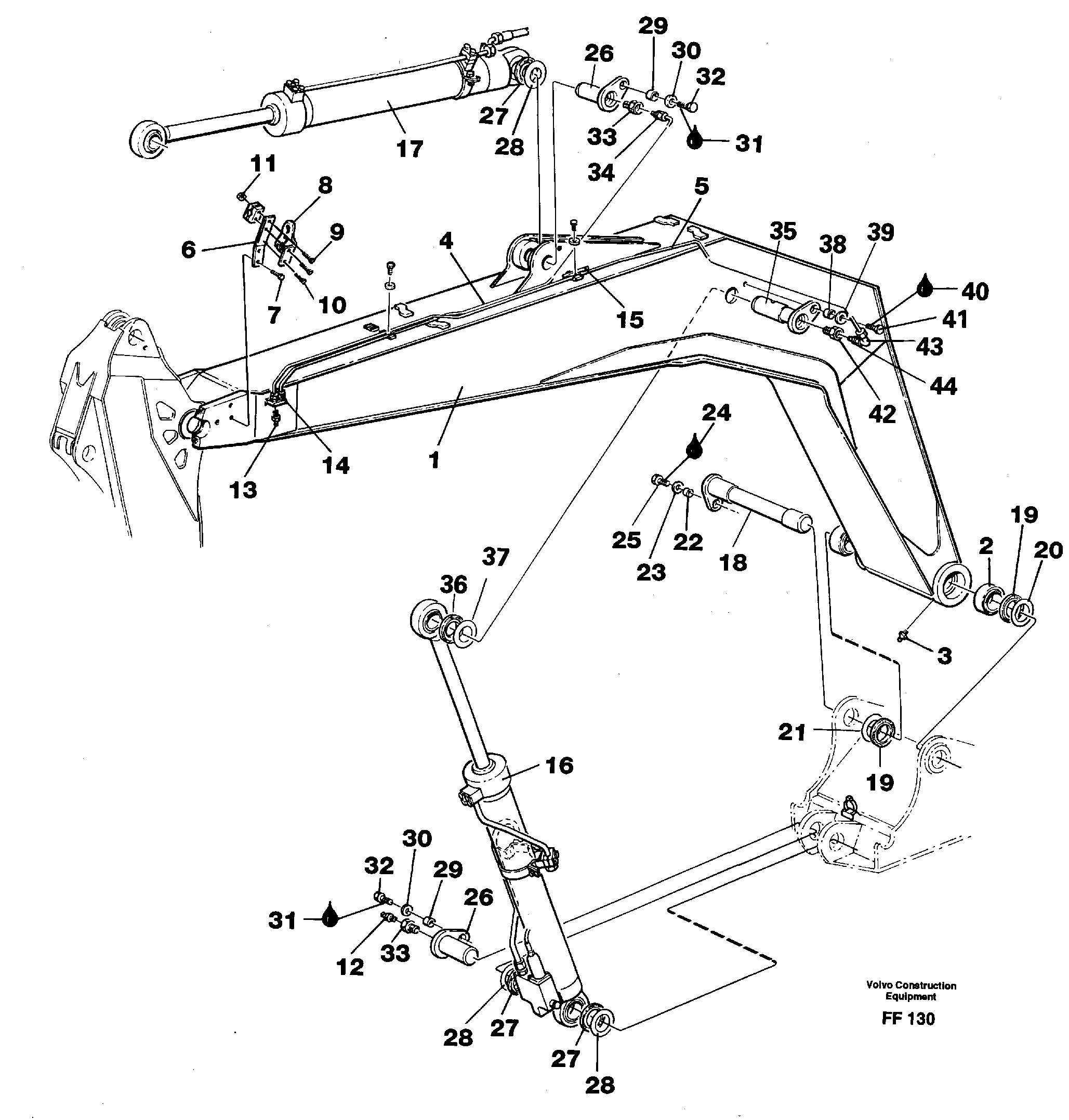 Backhoe boom 4,40m  14268047 — volvo parts diagram