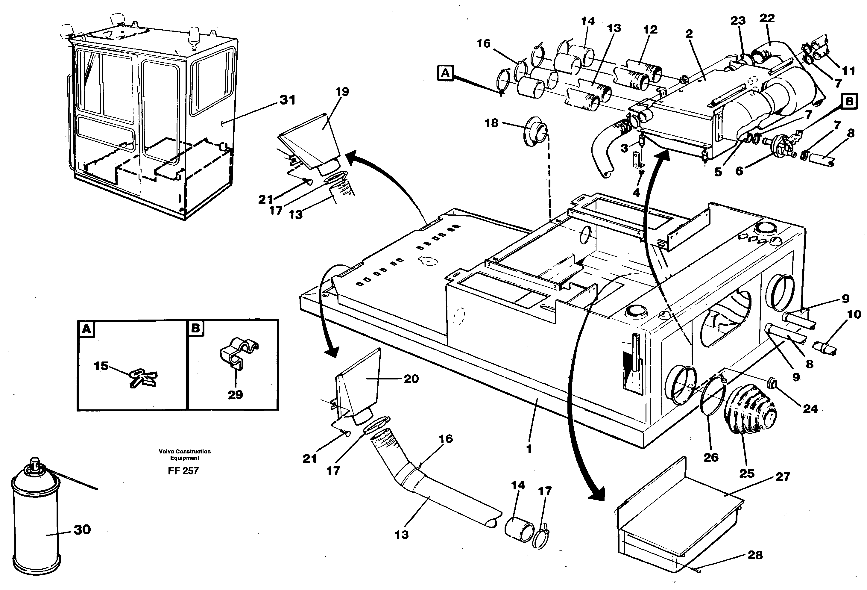 Cab heater with fitting parts — volvo parts diagram