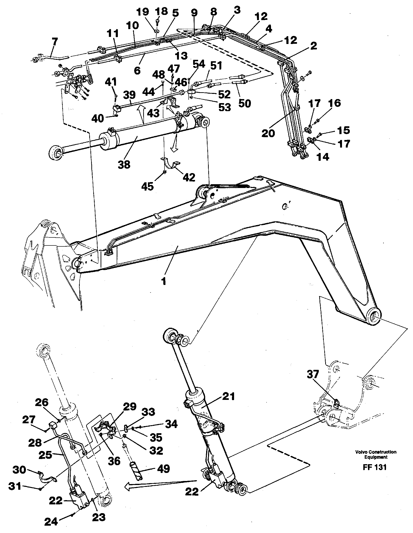 Hydraulic system, backhoeboom 4.40 m  14268047 — volvo parts diagram