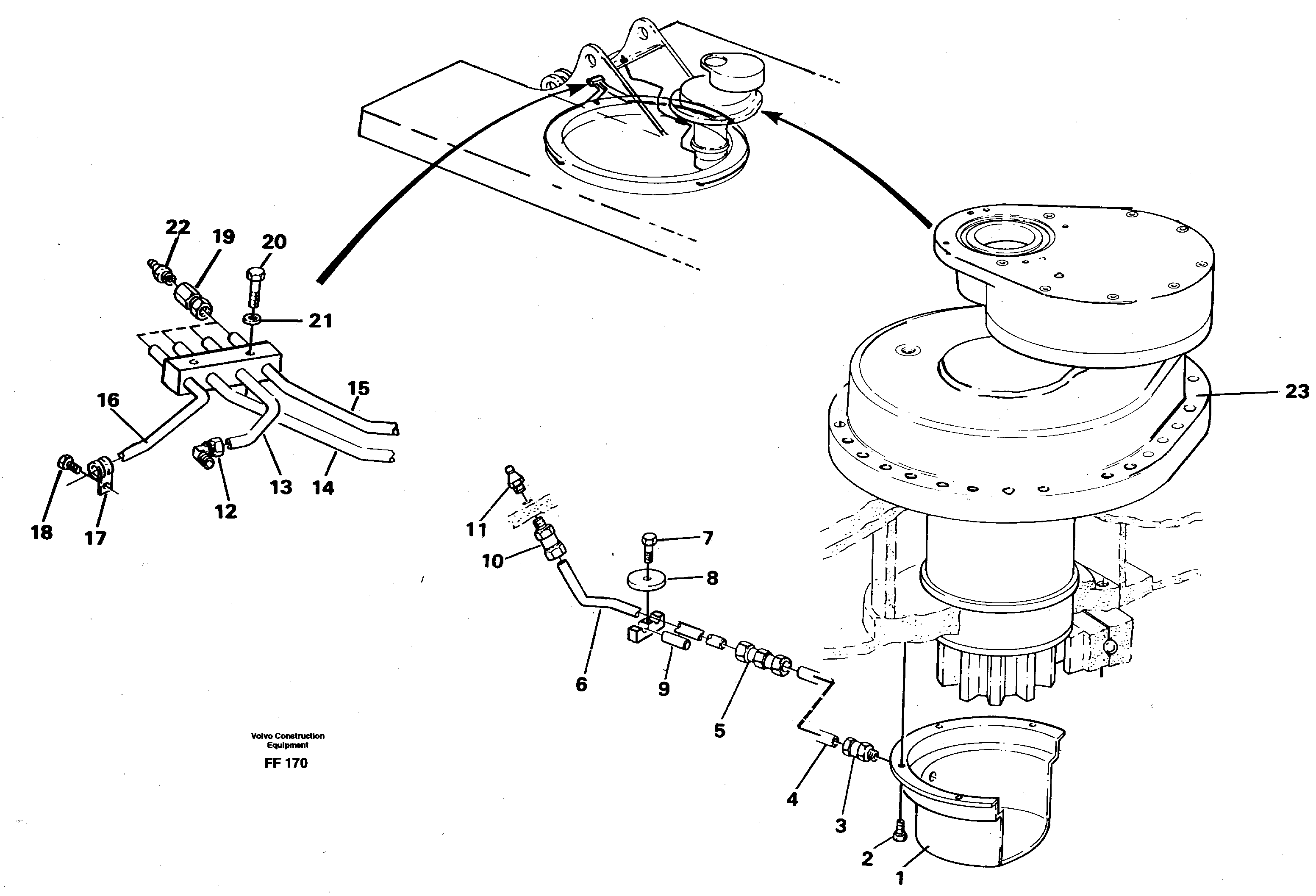 Slew transmission, lubricating pipe — volvo parts diagram