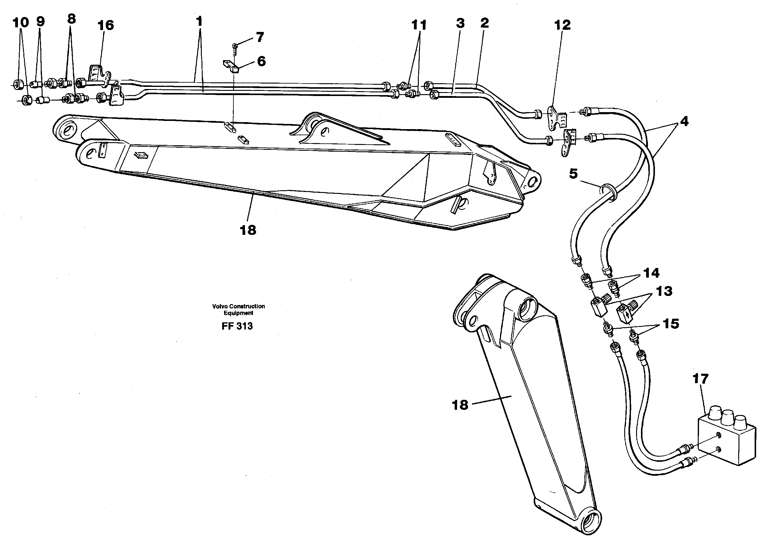 Slope/grab bucket equipment, adjustable boom 4.62m  14253464 — volvo parts diagram