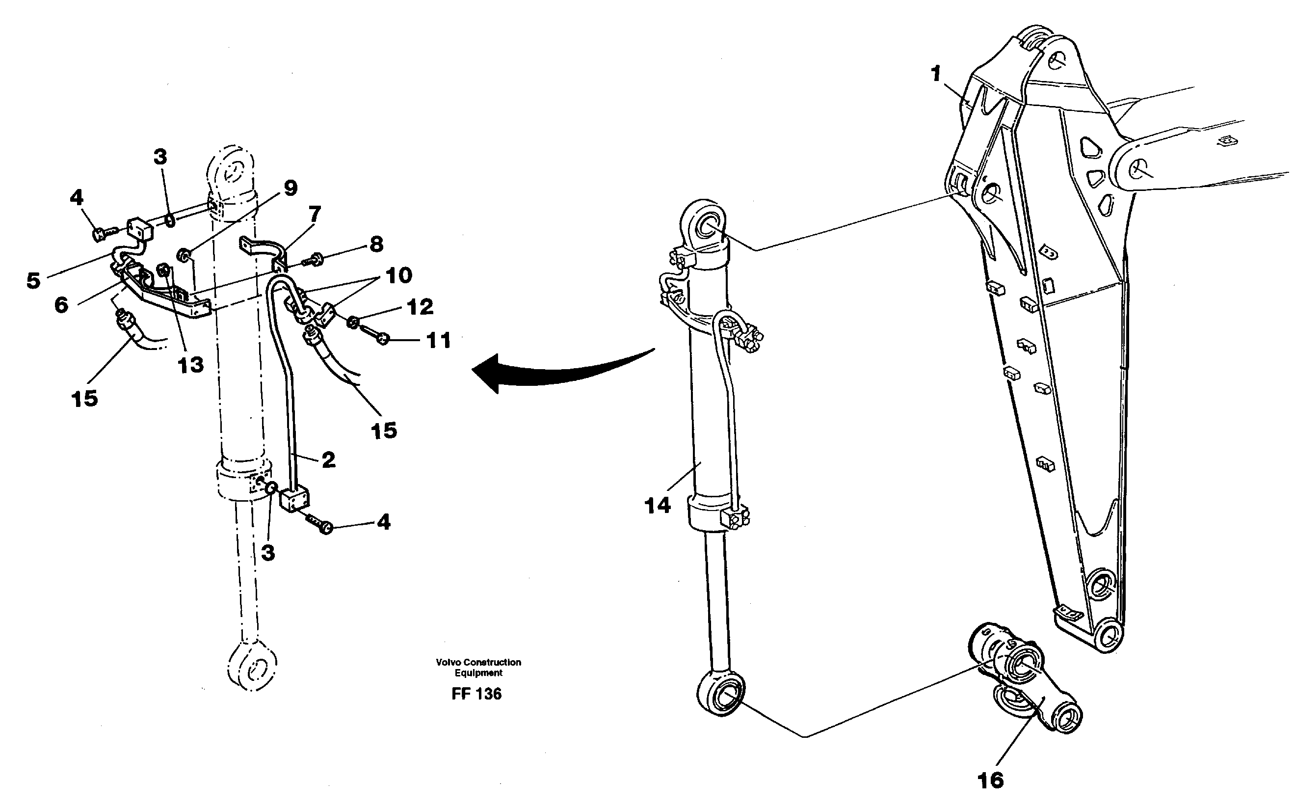 Hydraulic system, dipper arm 2.0m, 2,4m  14258753 14262397 — volvo parts diagram