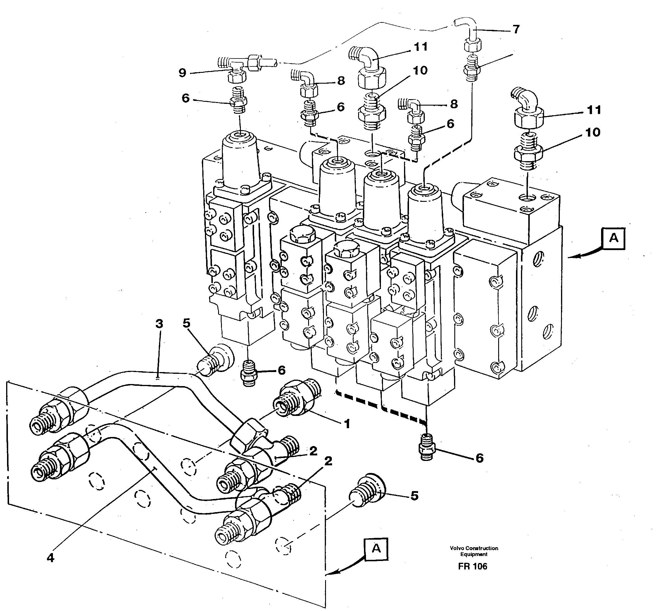 Main valve block, fittings and tubings — volvo parts diagram
