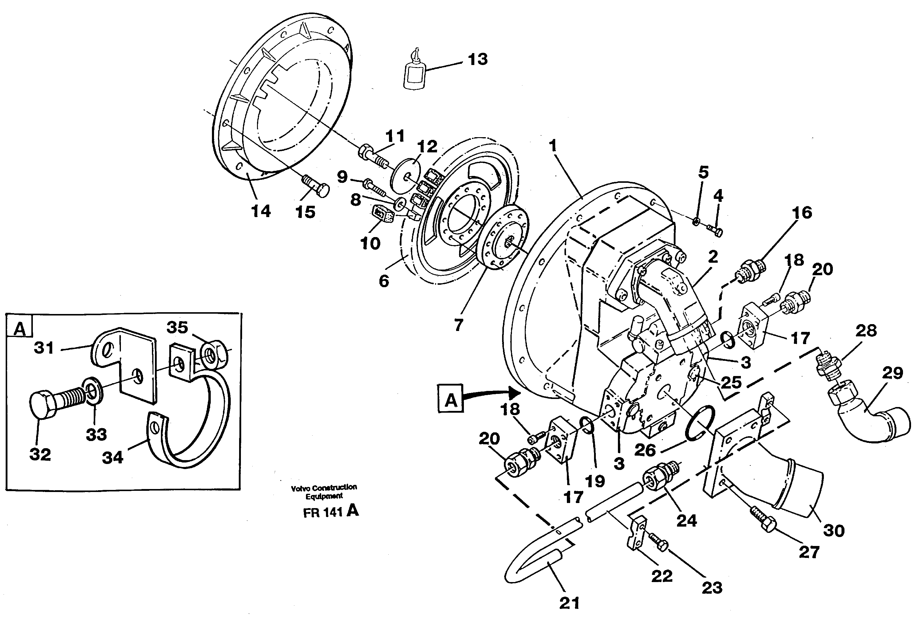 Pump gear box with assemblying parts — volvo parts diagram