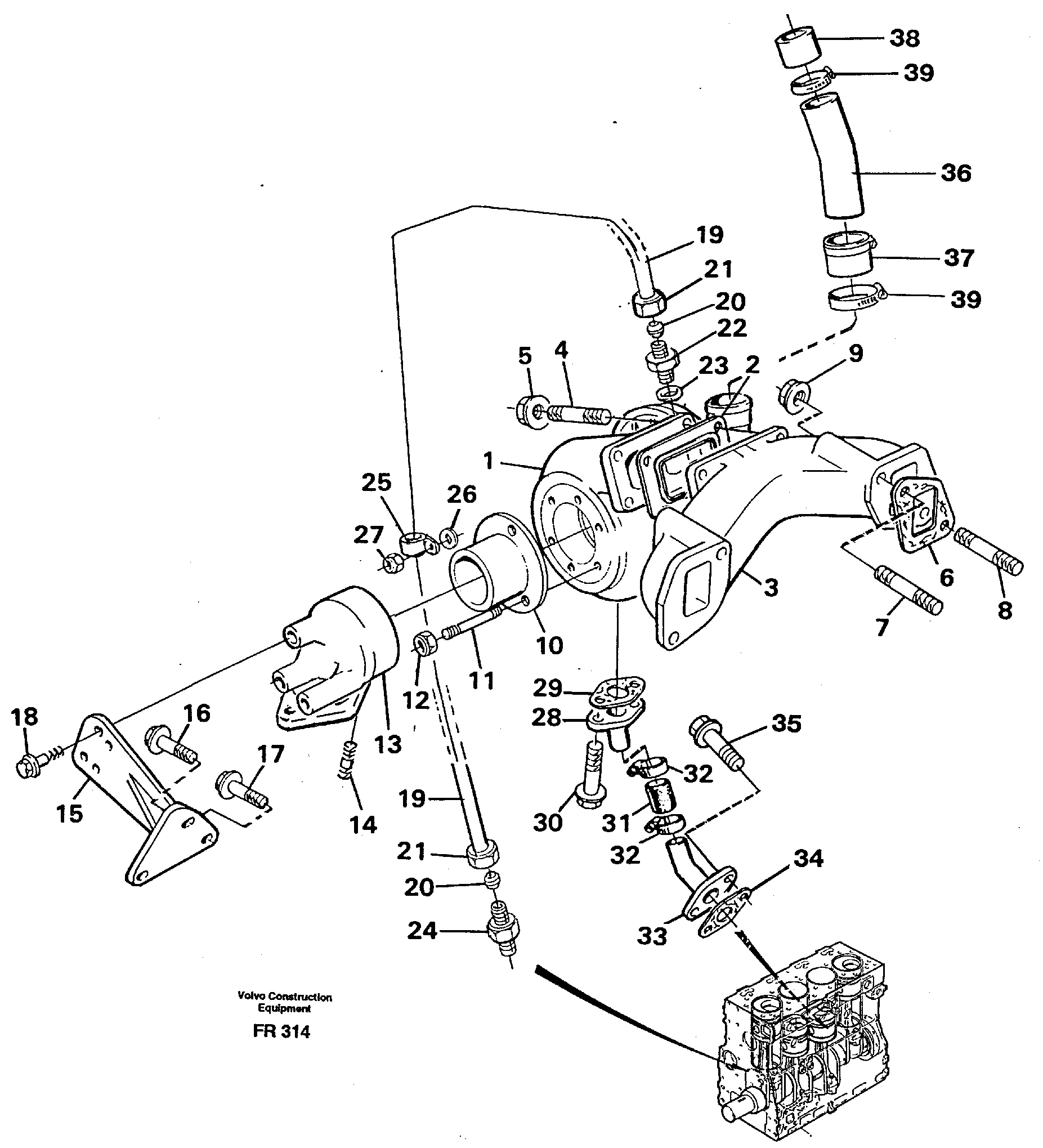 Turbocharger with exhaustmanifold — volvo parts diagram