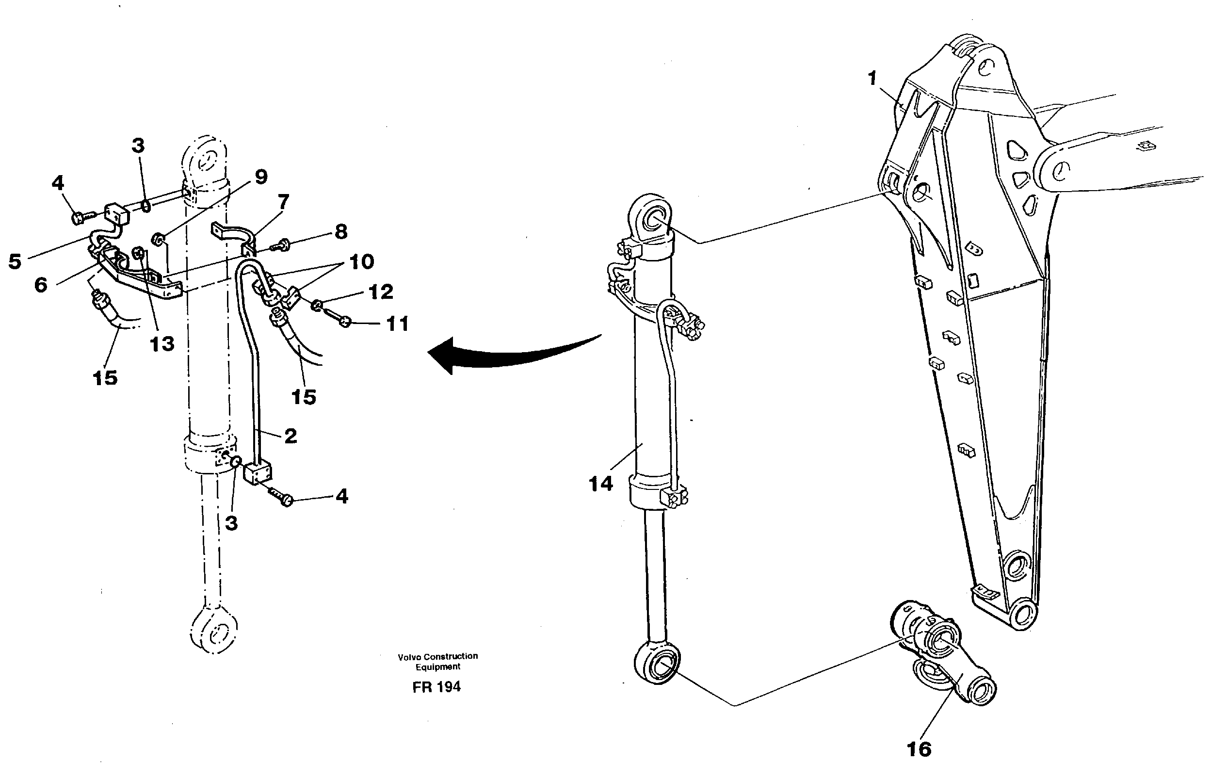 Hydraulic equipment, dipper arm, 1.90m/2.40m — volvo parts diagram