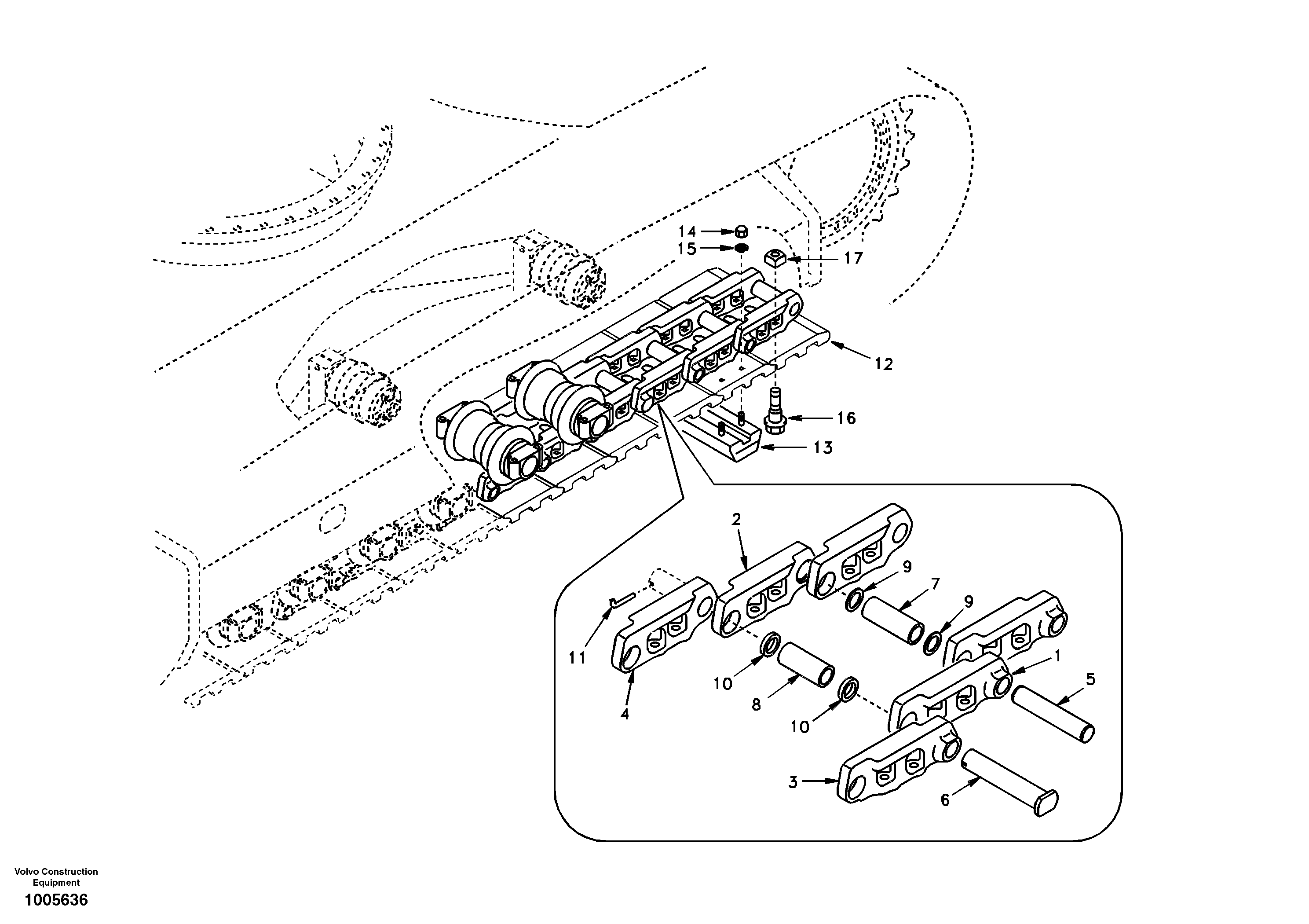 Undercarriage, track with rubber shoes — volvo parts diagram