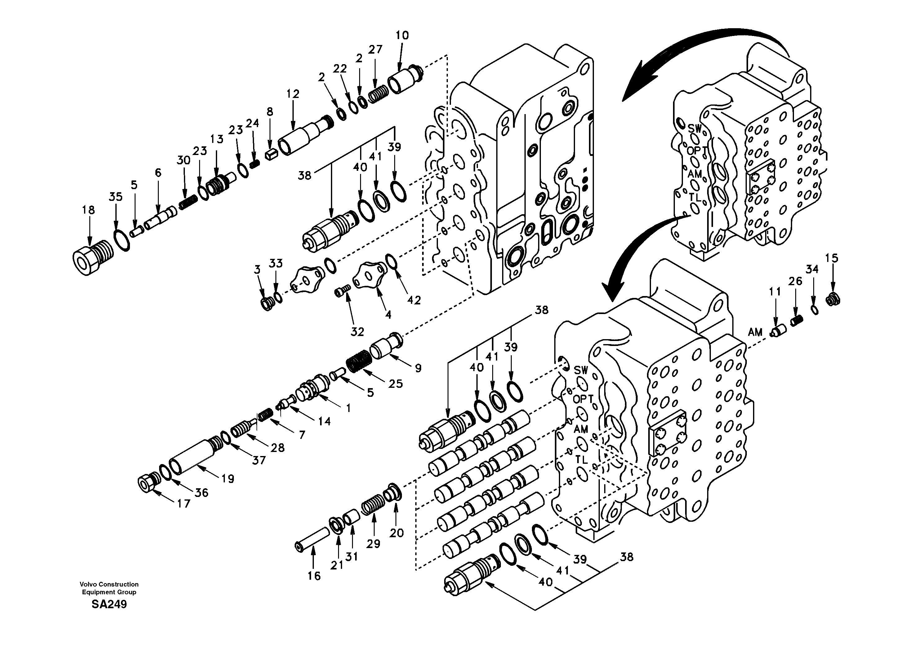 Main control valve, swing and option and dipper arm and travel Lh — volvo parts diagram