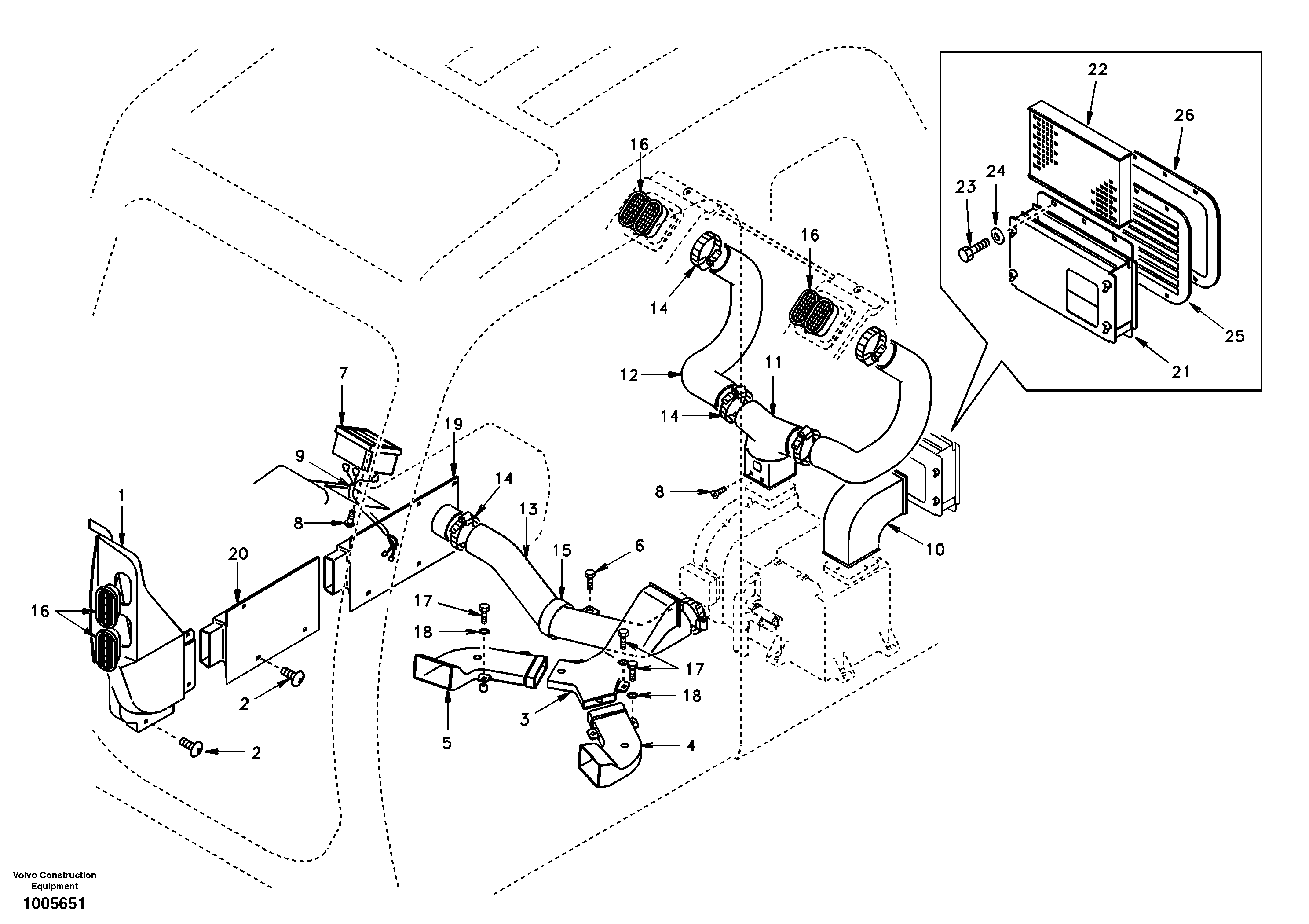 Air duct in cabin and cabin floor — volvo parts diagram