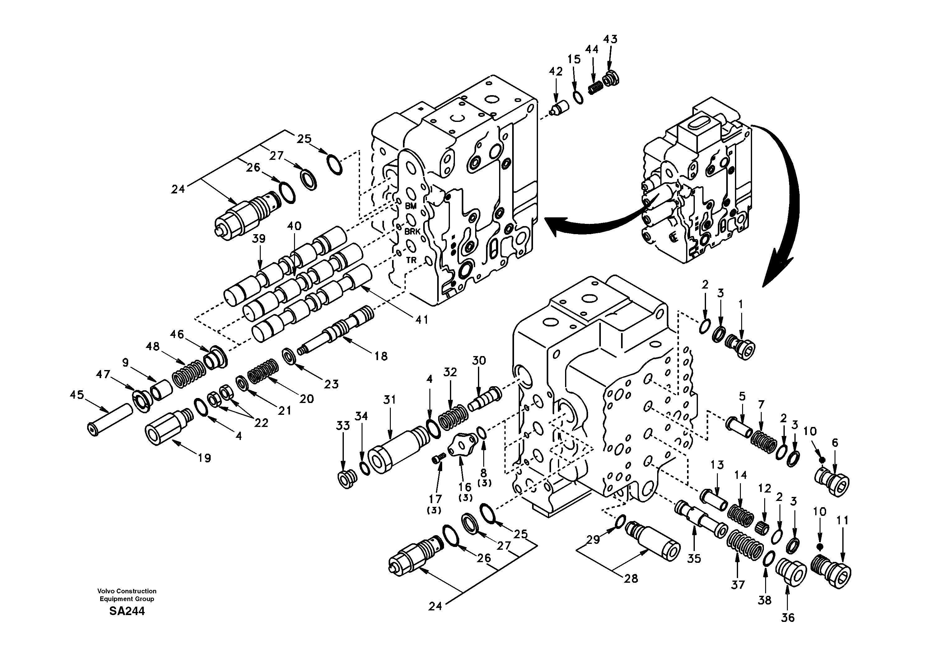 Main control valve, boom and bucket and travel Rh — volvo parts diagram