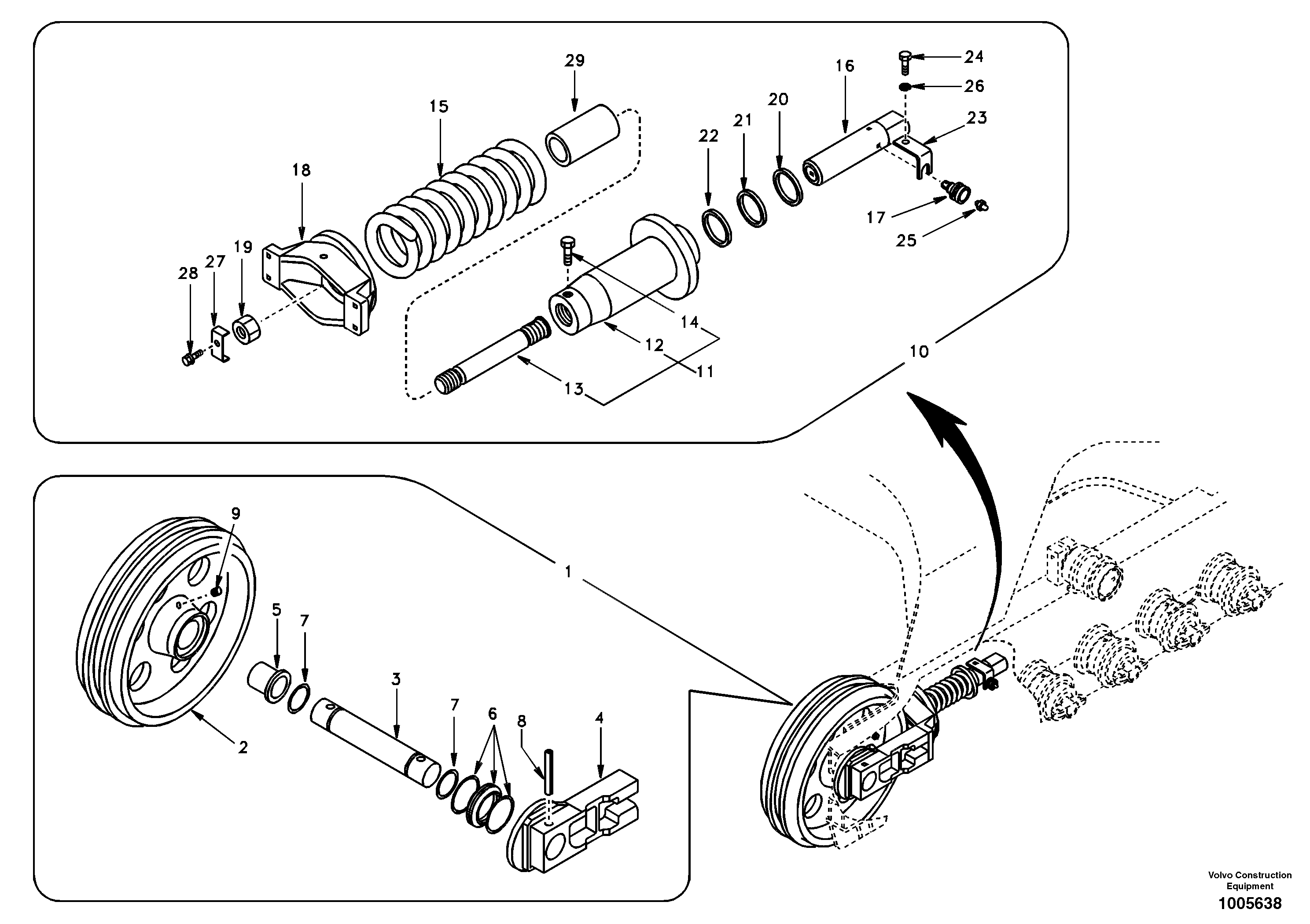 Front idler, spring package — volvo parts diagram