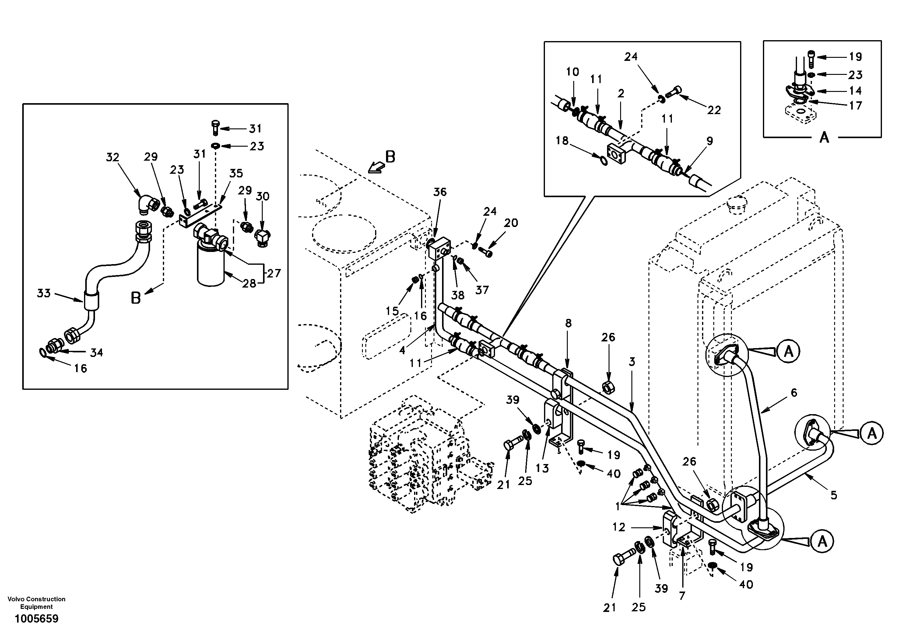 Hydraulic system, hydraulic tank to hydraulic oil cooler — volvo parts diagram