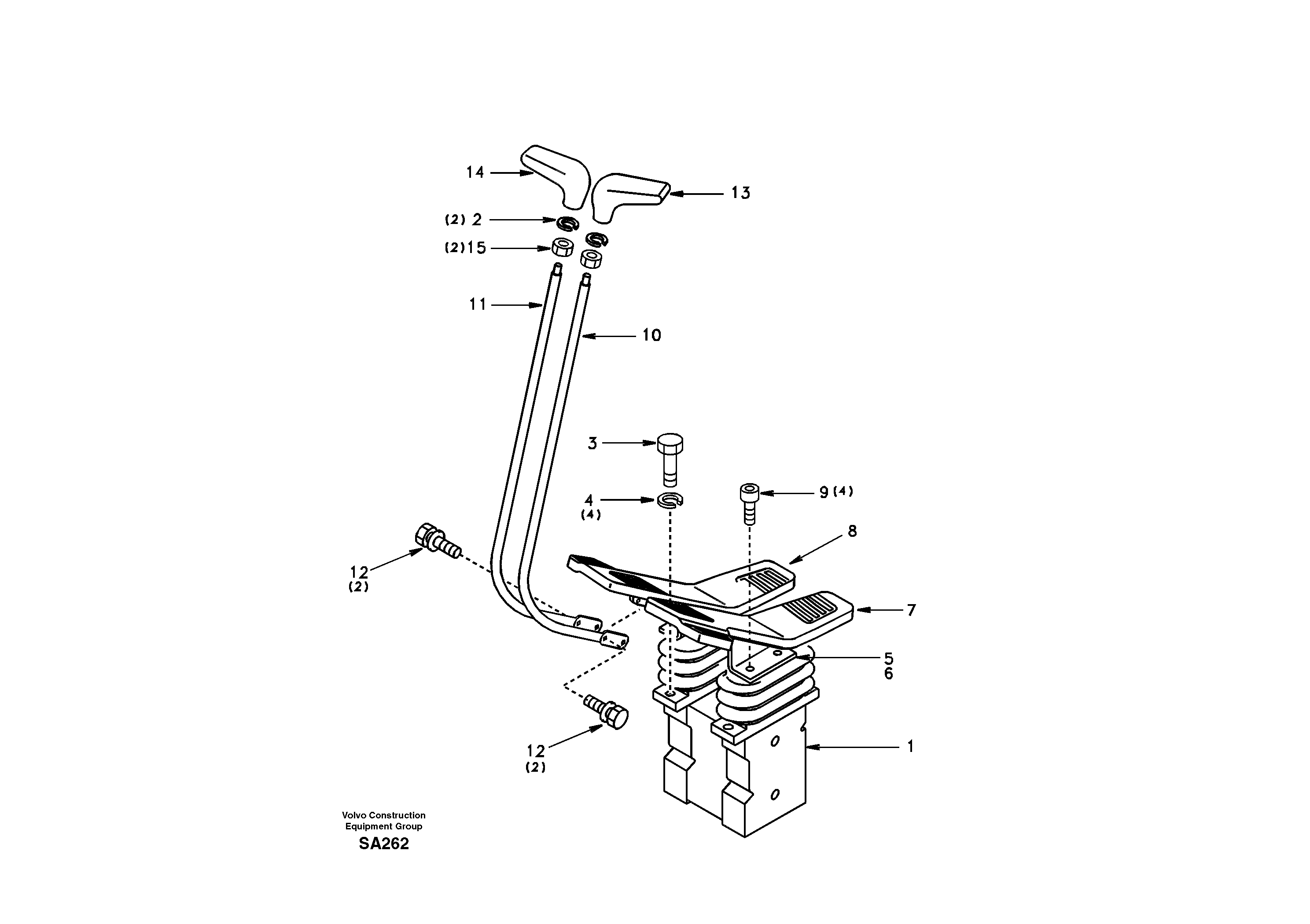Remote control valve pedal with fitting parts — volvo parts diagram