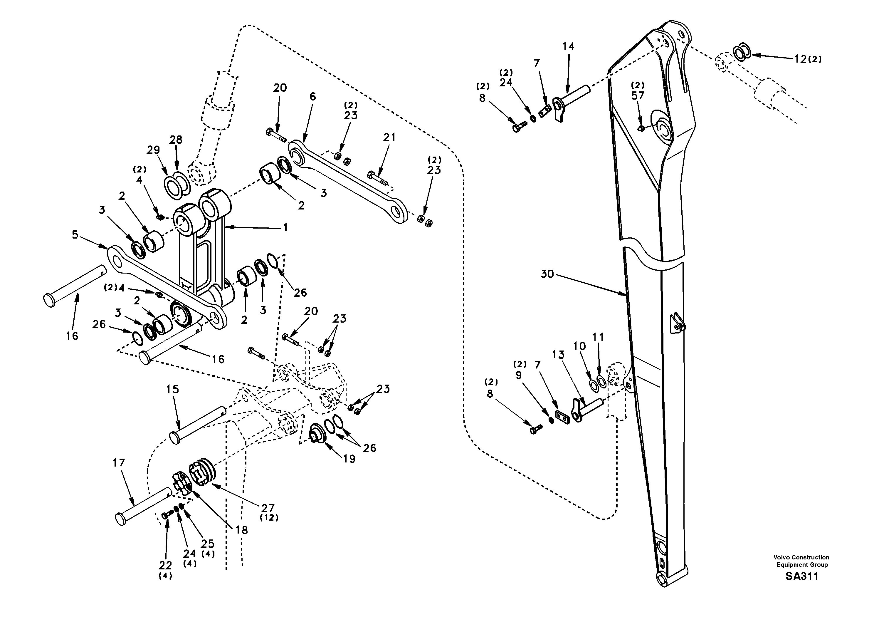 Links to dipper arm, super long — volvo parts diagram