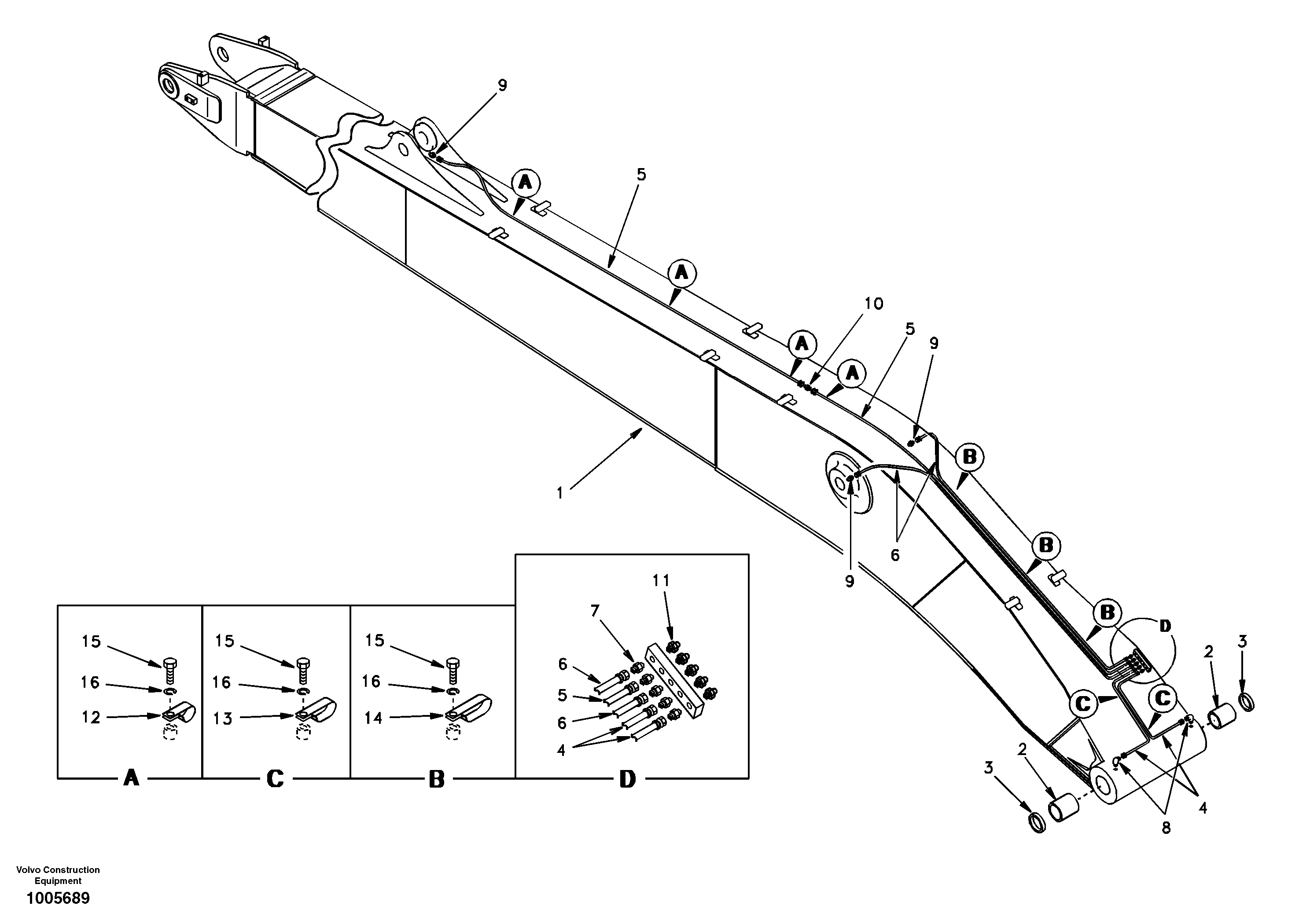 Boom and grease piping, super long — volvo parts diagram