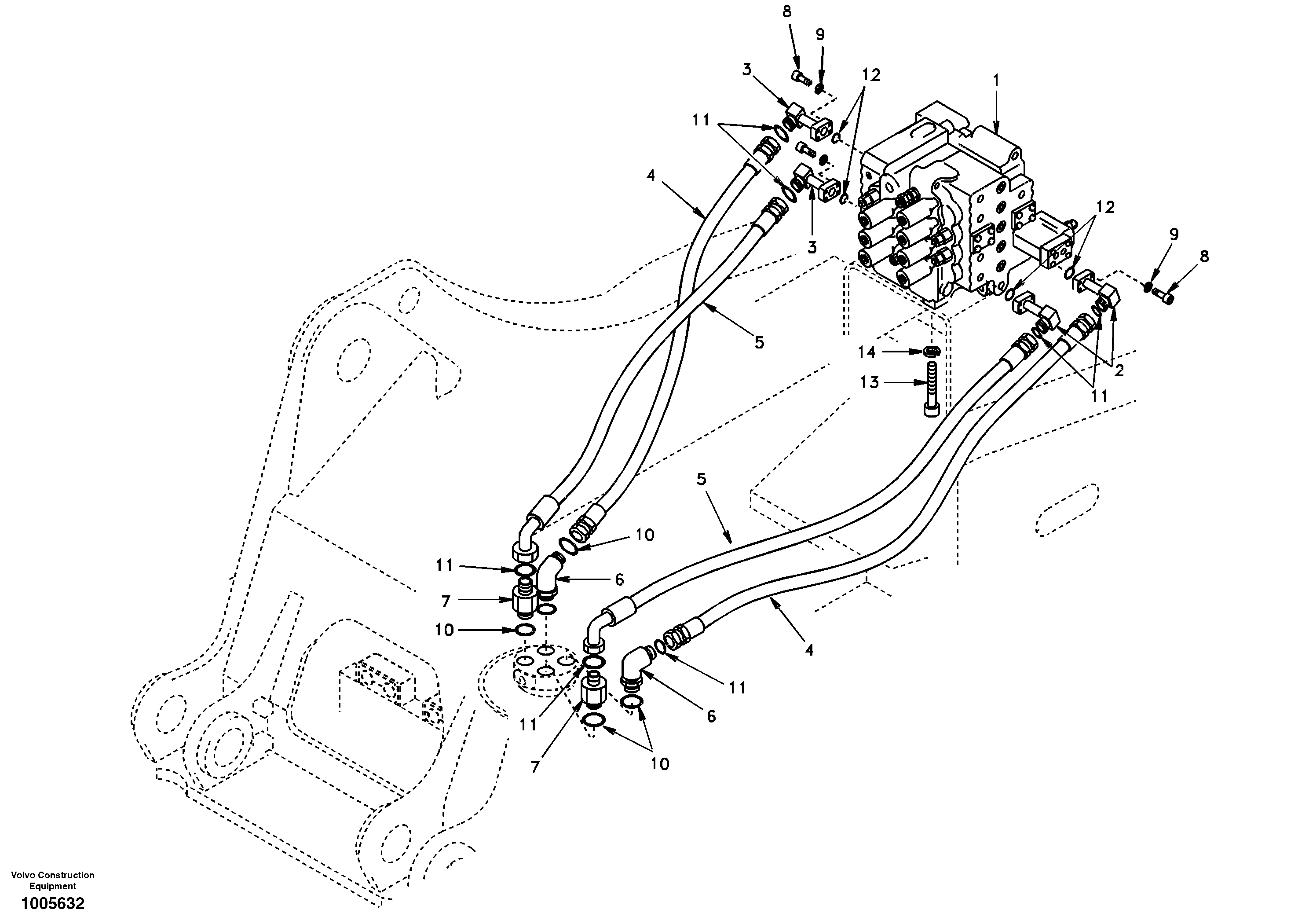 Turning joint line, control valve to turning joint — volvo parts diagram