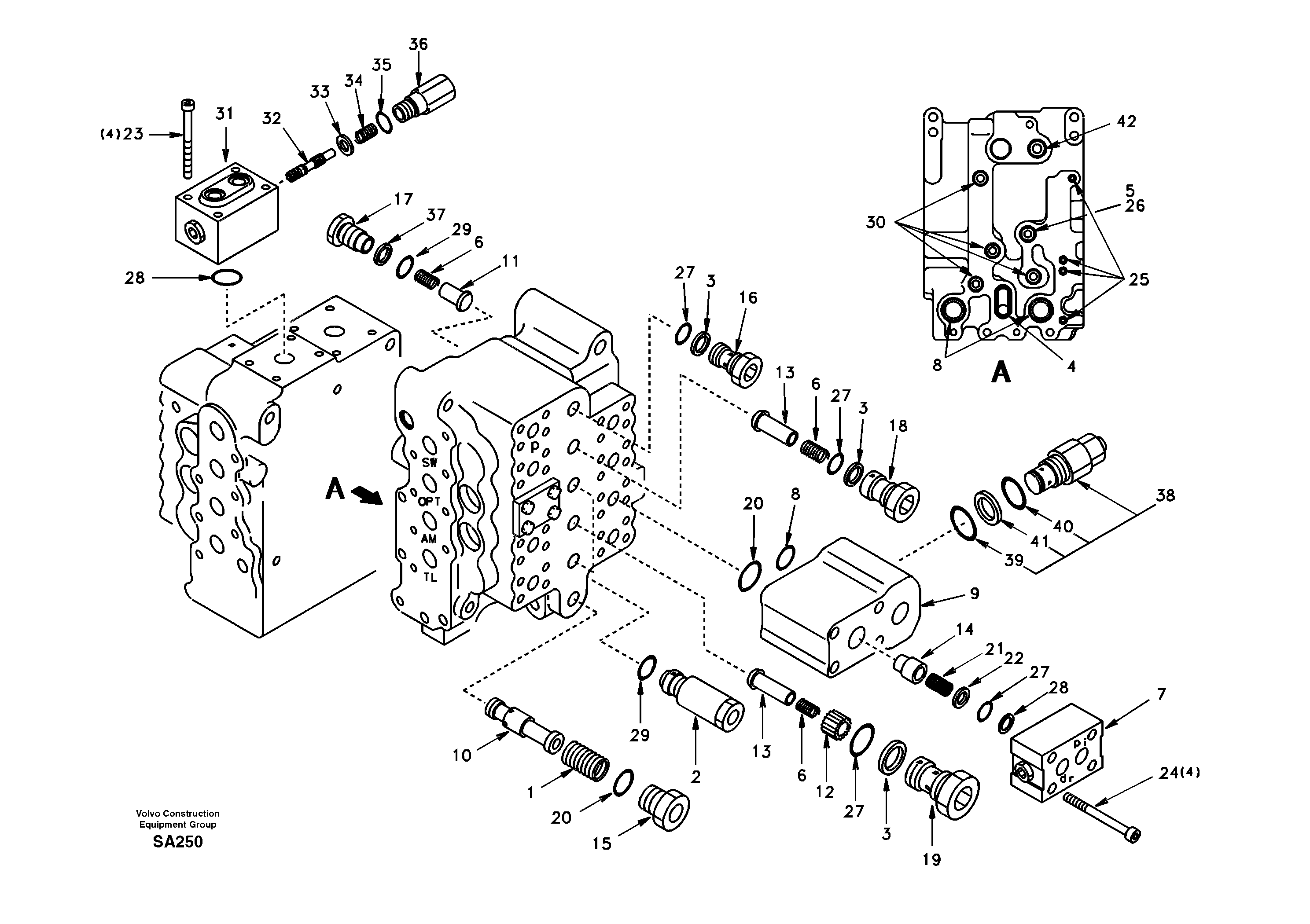 Main control valve, relief valve and dipper arm holding — volvo parts diagram