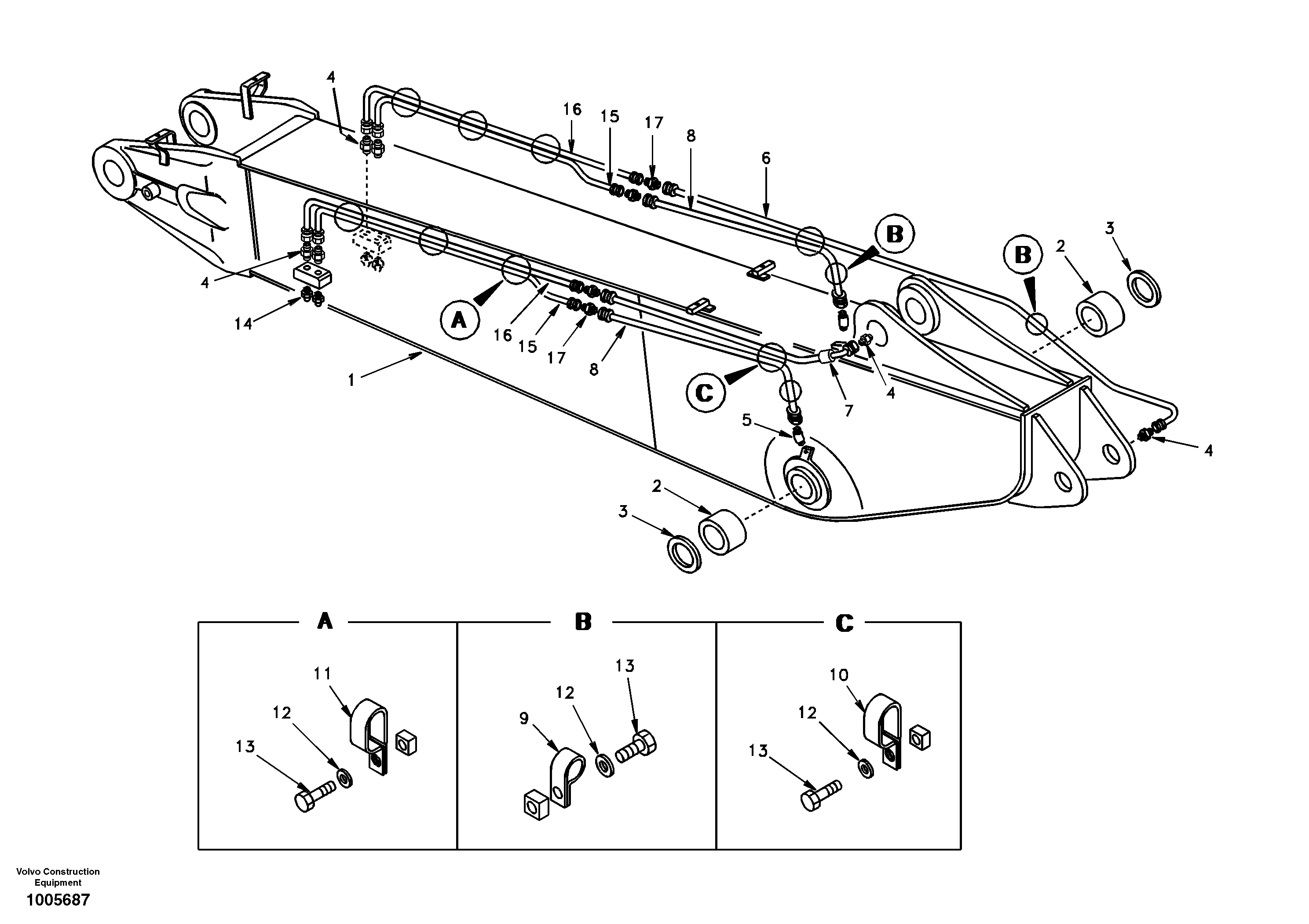 Boom and grease piping, adjustable 2nd — volvo parts diagram