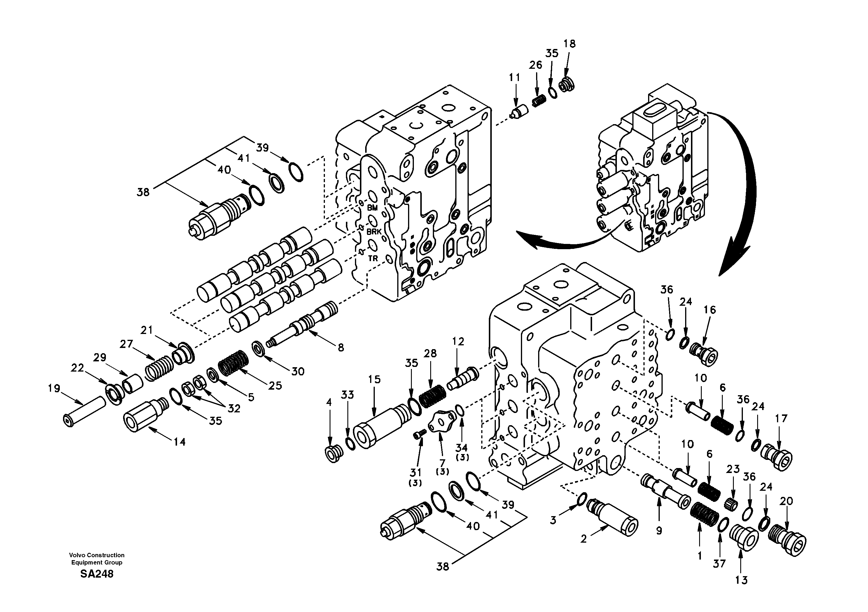 Main control valve, boom and bucket and travel Rh — volvo parts diagram