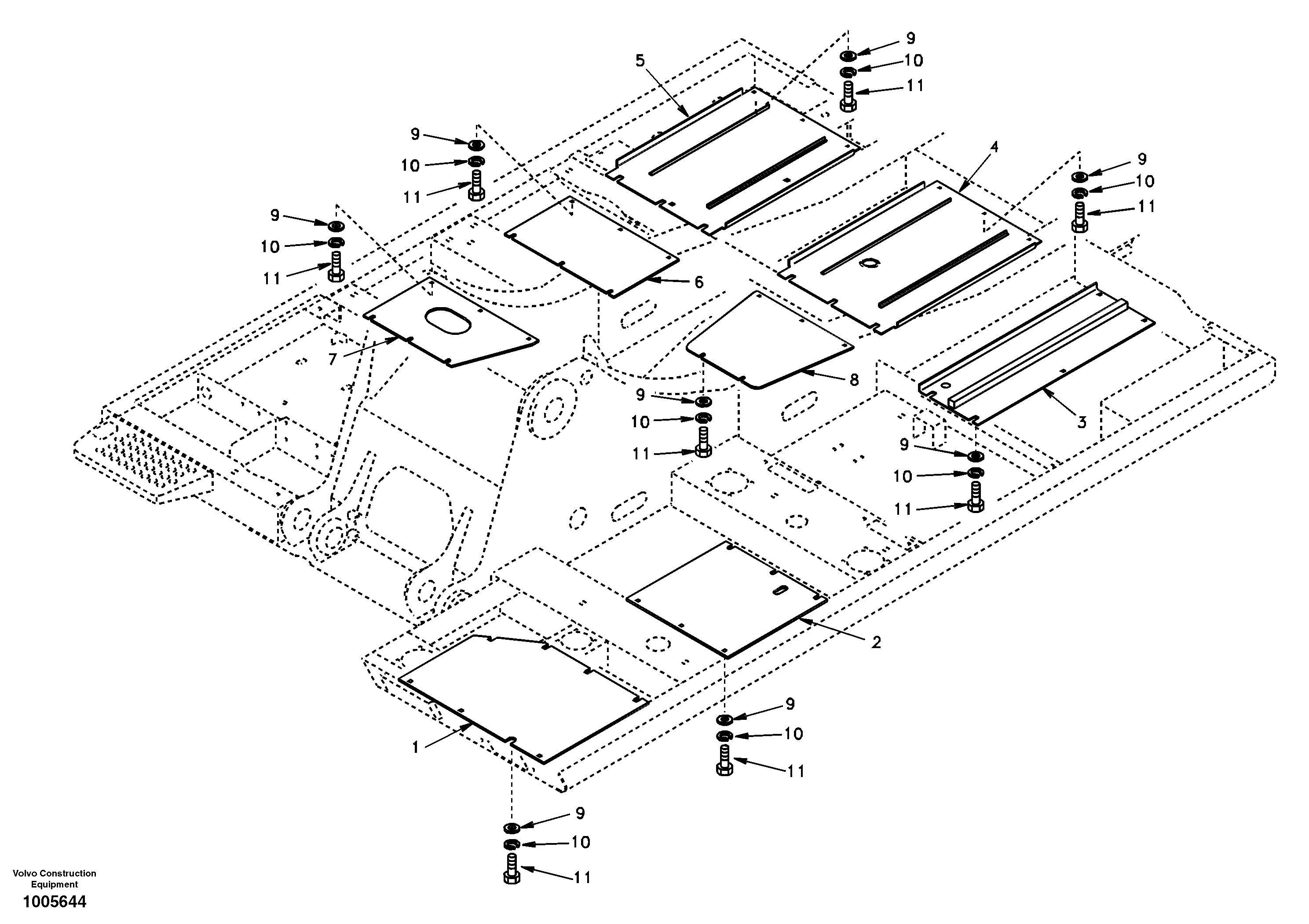 Hatches under engine, hydr.pumps, cooler, m.valve and fuel tank. — volvo parts diagram