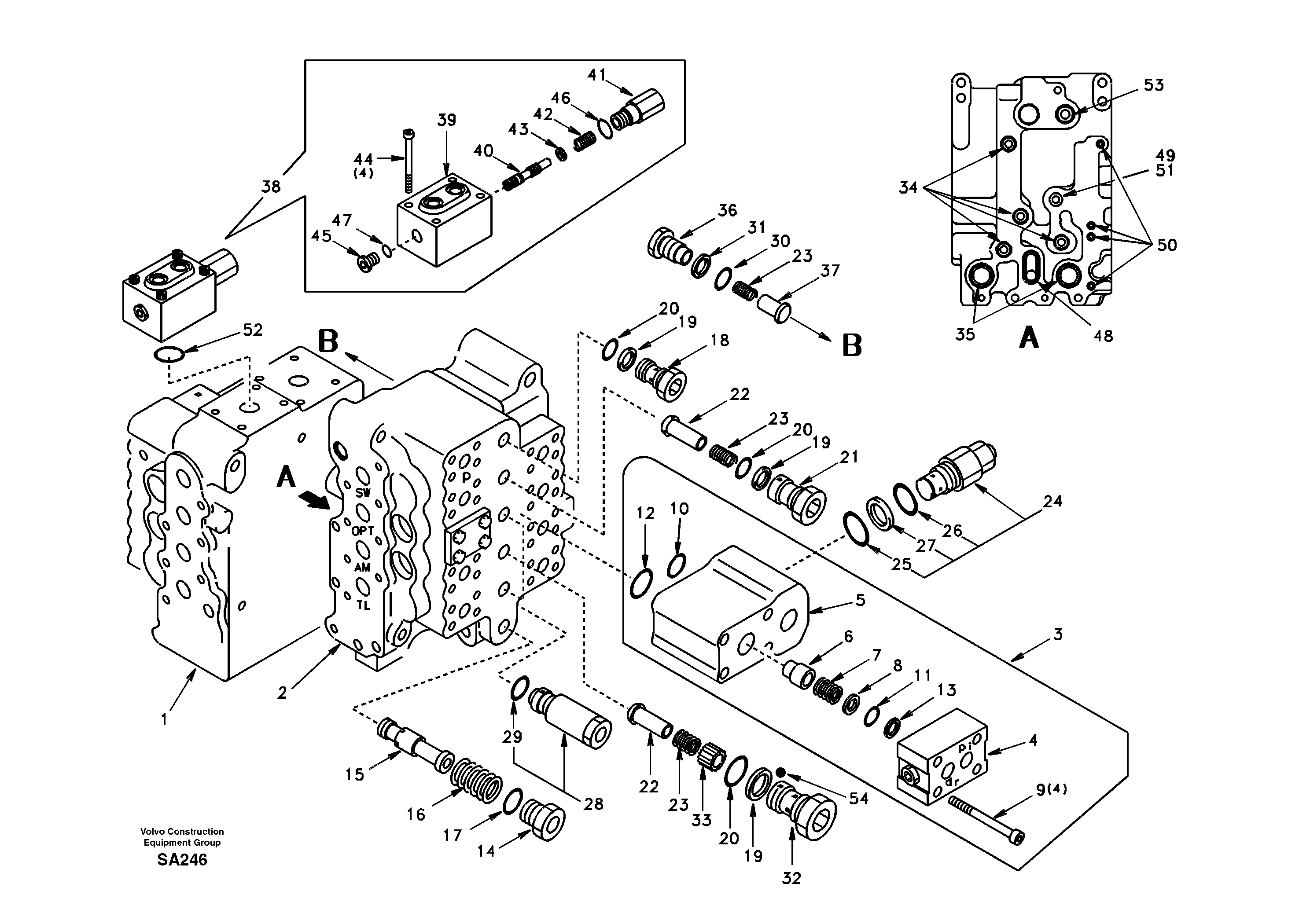 Main control valve, relief valve and dipper arm holding — volvo parts diagram