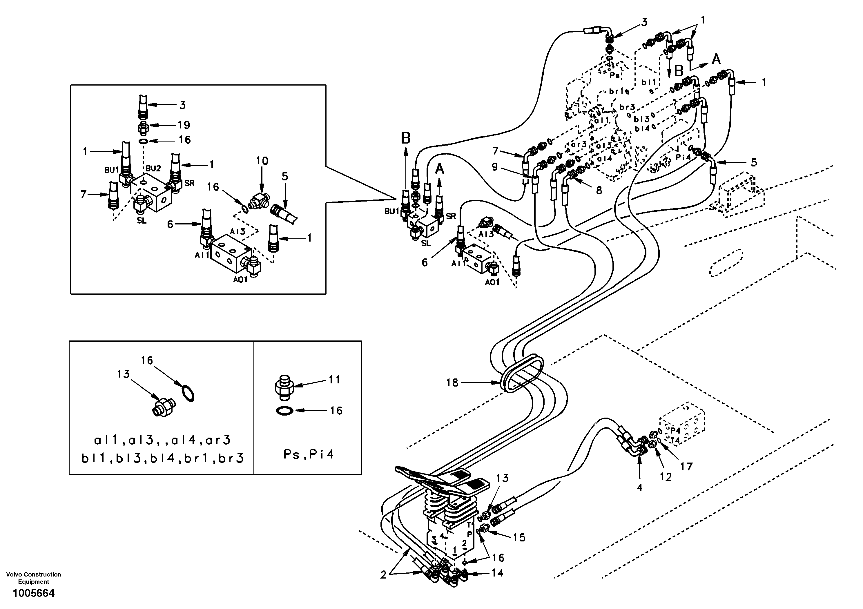 Servo system, control valve to remote control valve pedal — volvo parts diagram