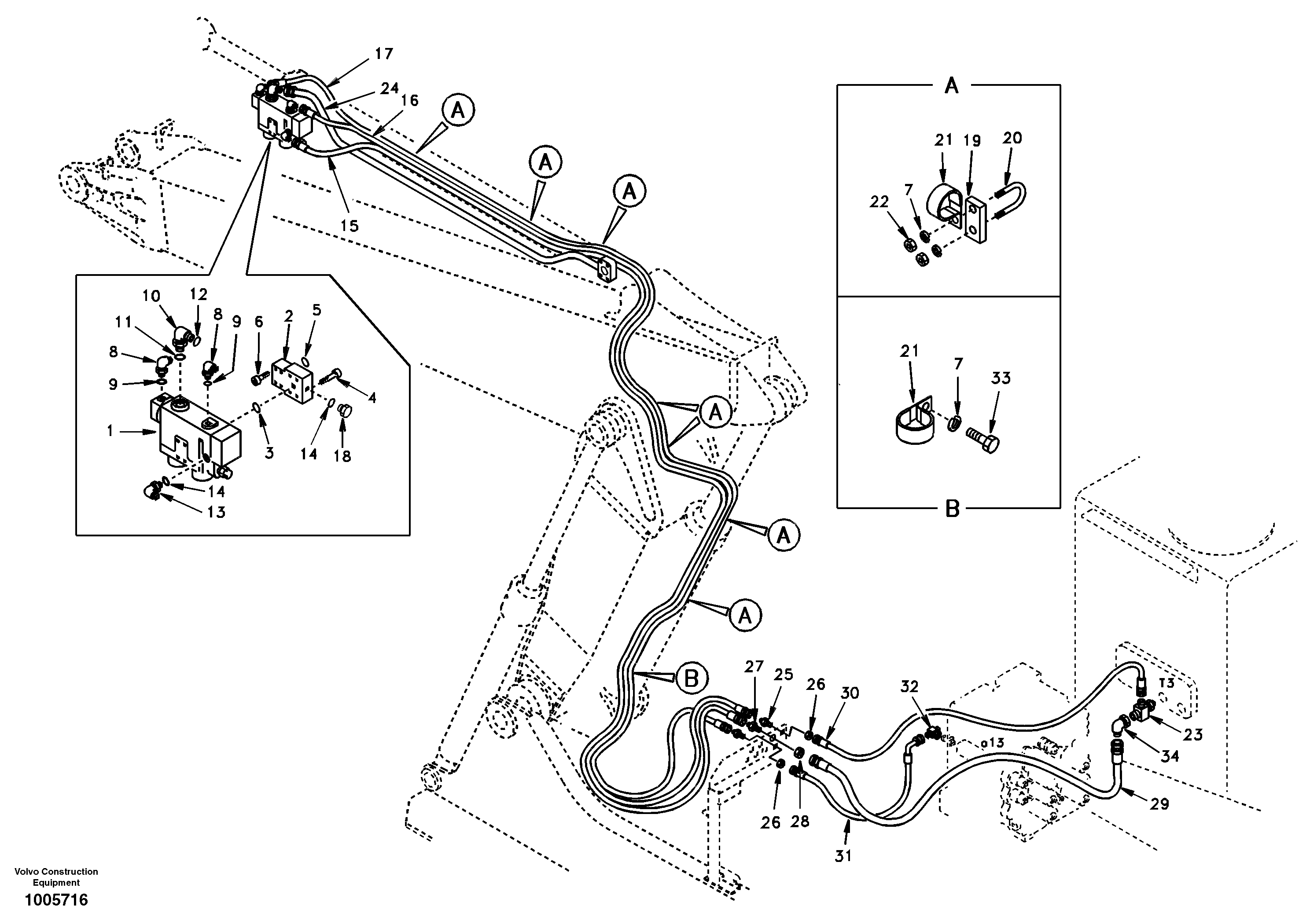 Working hydraulic, dipper arm rupture and adjustable boom — volvo parts diagram