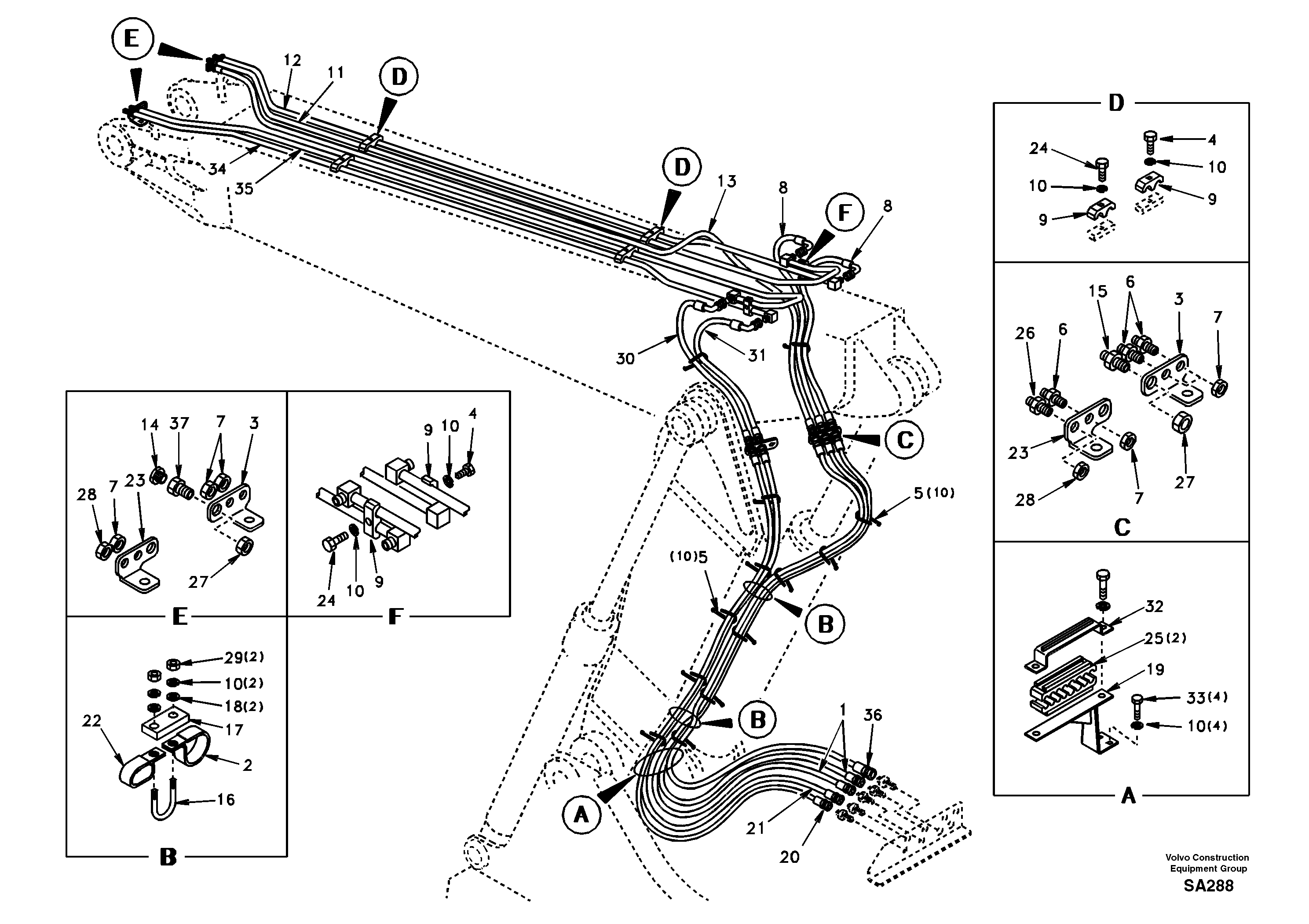 Quickfit and rotator hydraulic, adjustable boom — volvo parts diagram