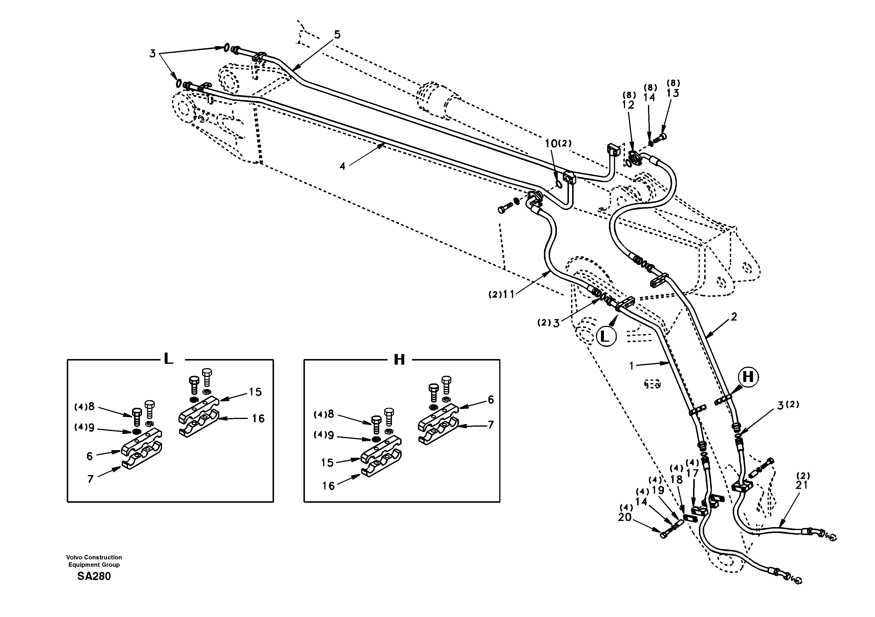 Working hydraulic, hammer and shear for adjustable boom — volvo parts diagram