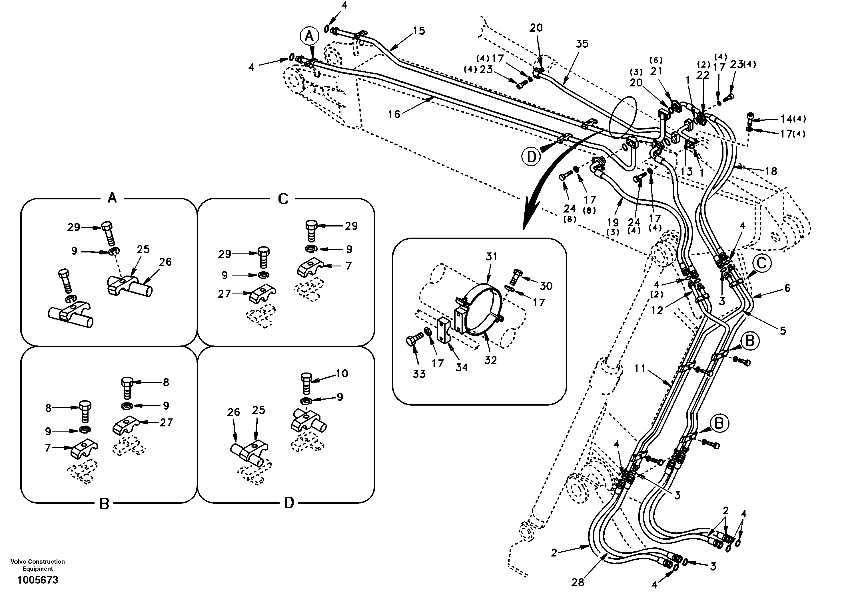 Working hydraulic, adjustable boom — volvo parts diagram