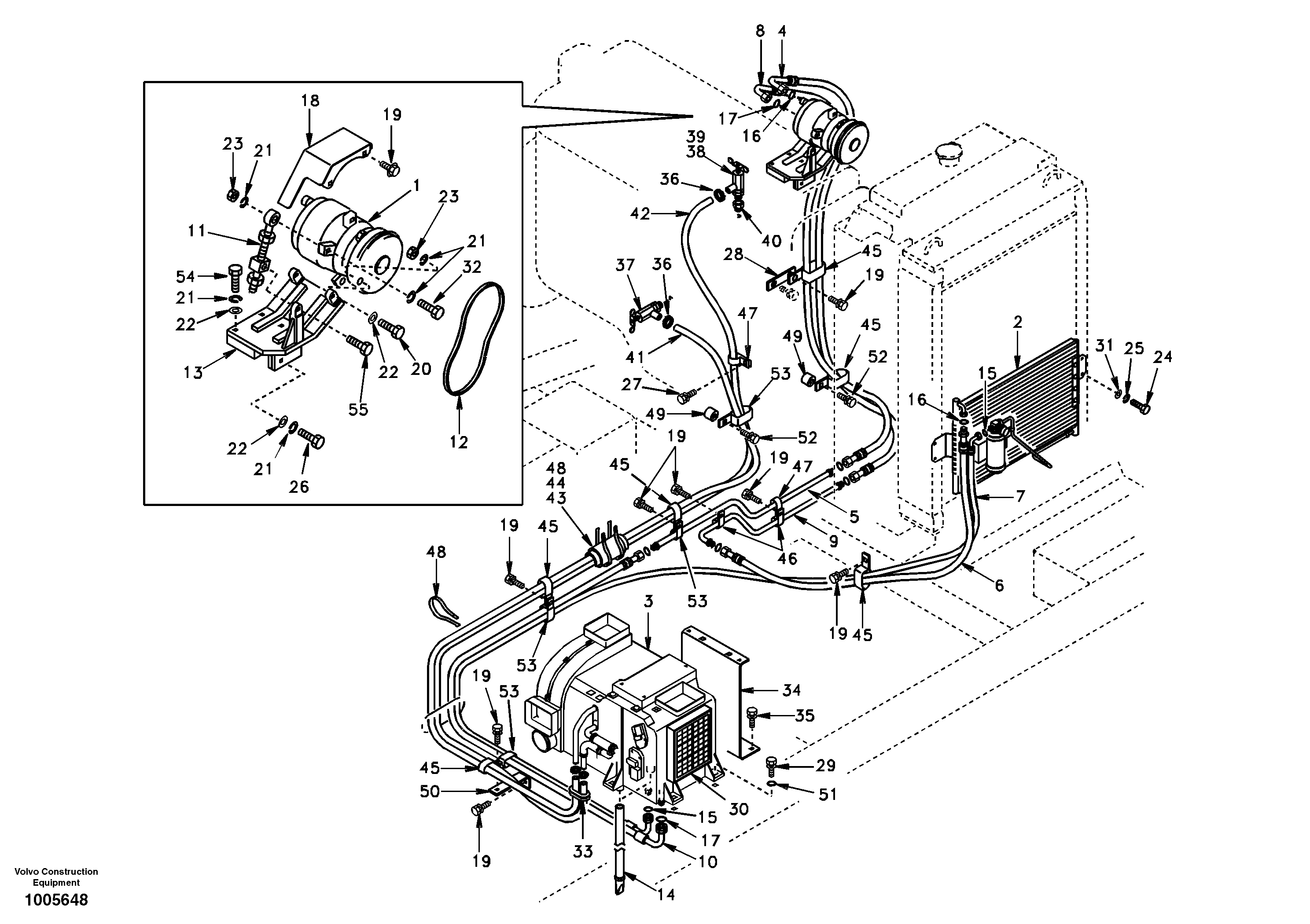 Air conditioning line, cooling and heater — volvo parts diagram