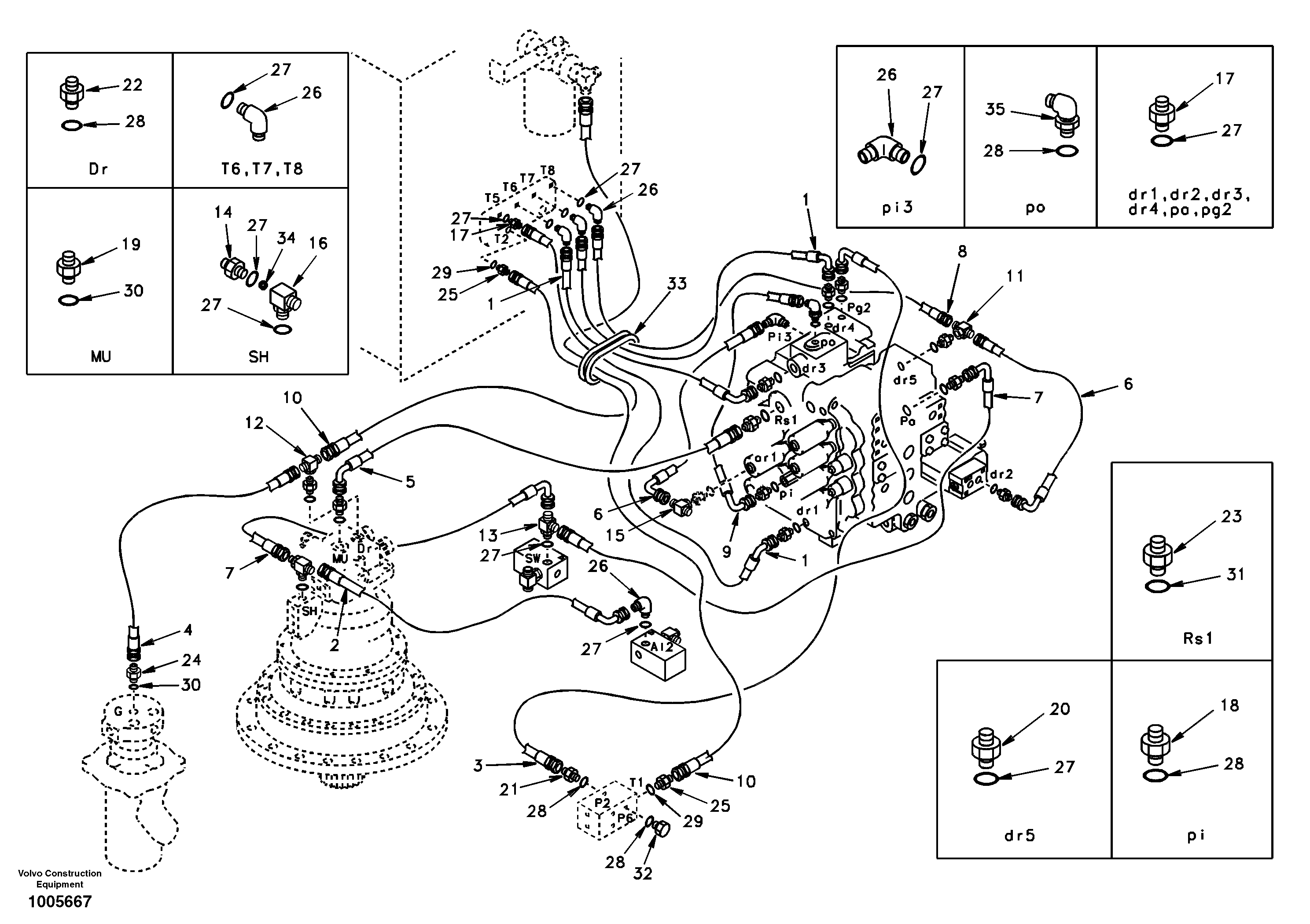 Servo hydraulics, return line tank — volvo parts diagram