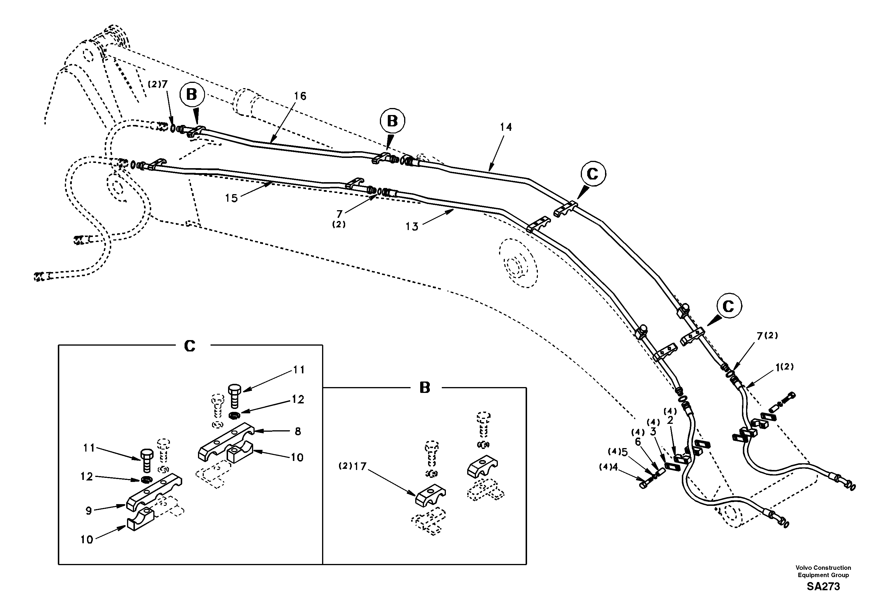 Working hydraulic, hammer and shear for boom — volvo parts diagram