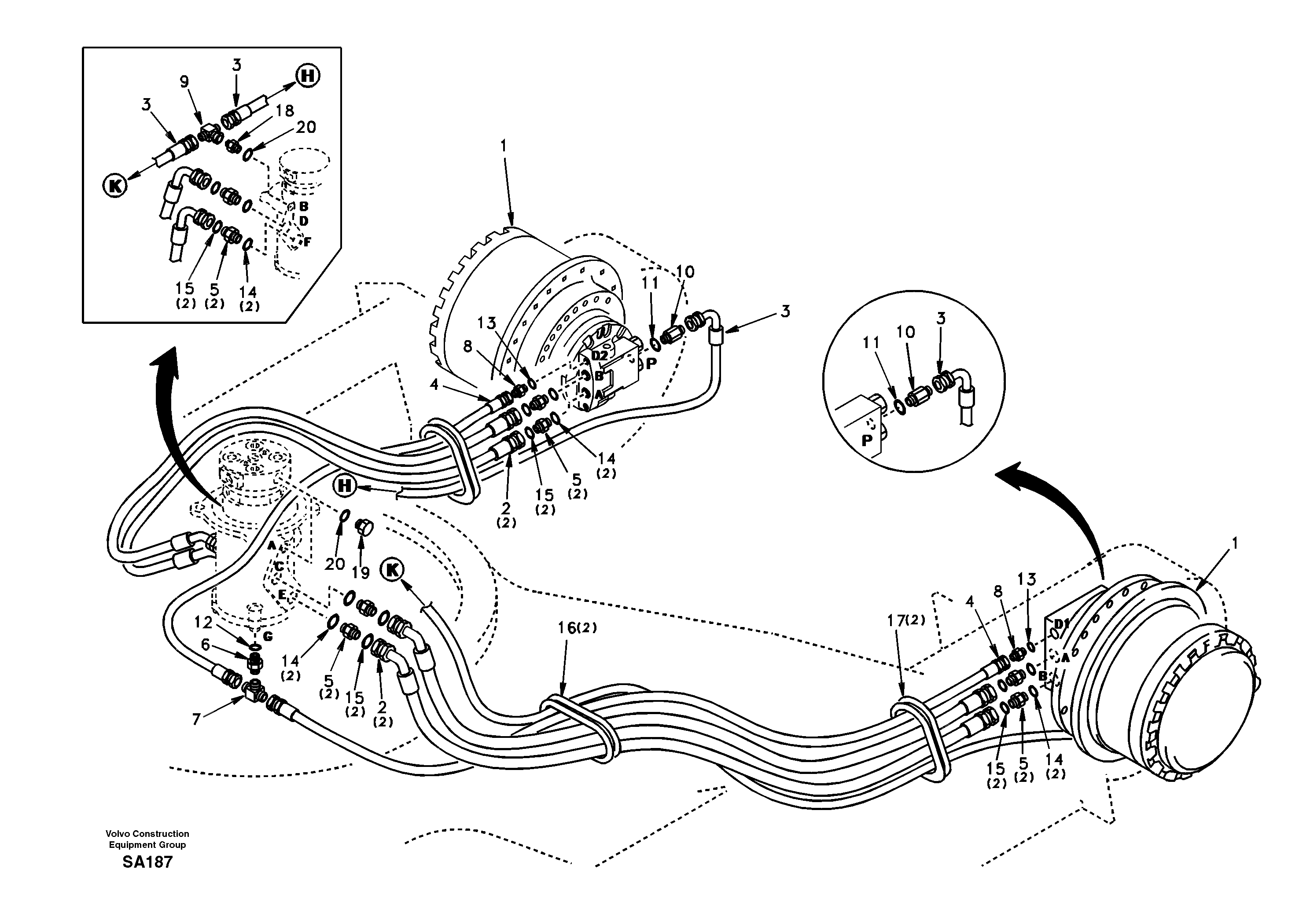 Turning joint line, turning joint to travel motor — volvo parts diagram