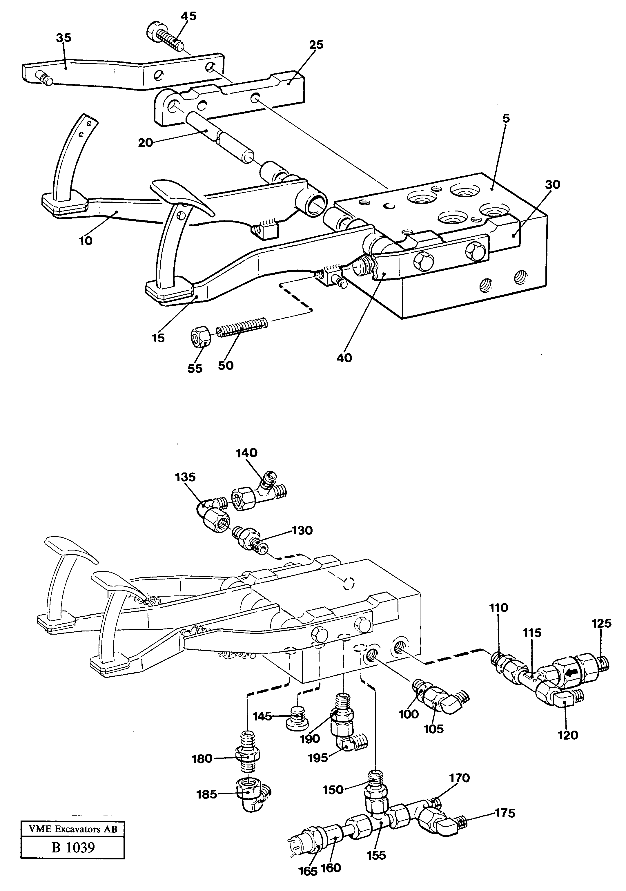 Pedal valve, travel brake with connections — volvo parts diagram