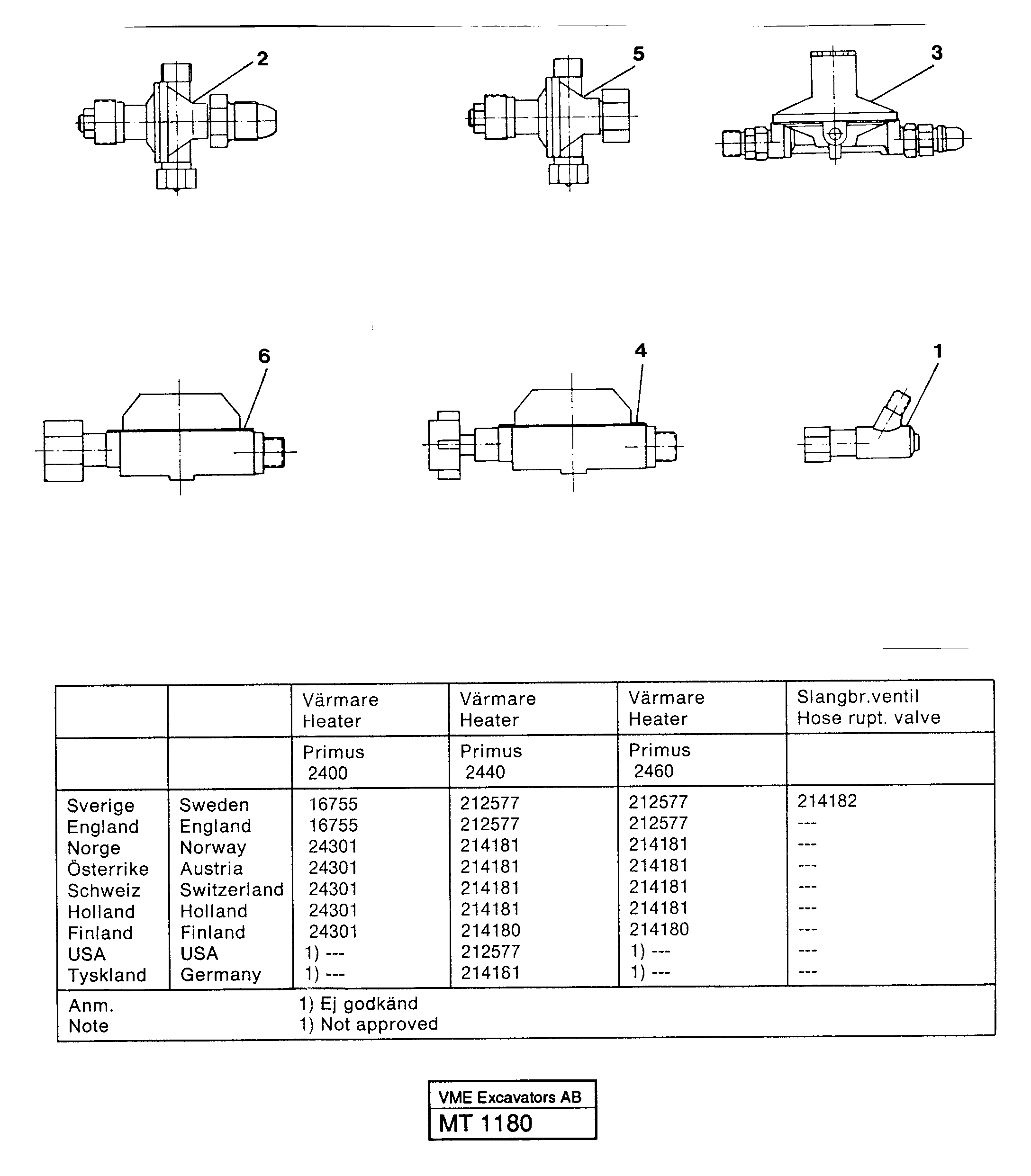 Valves for engine heater — volvo parts diagram