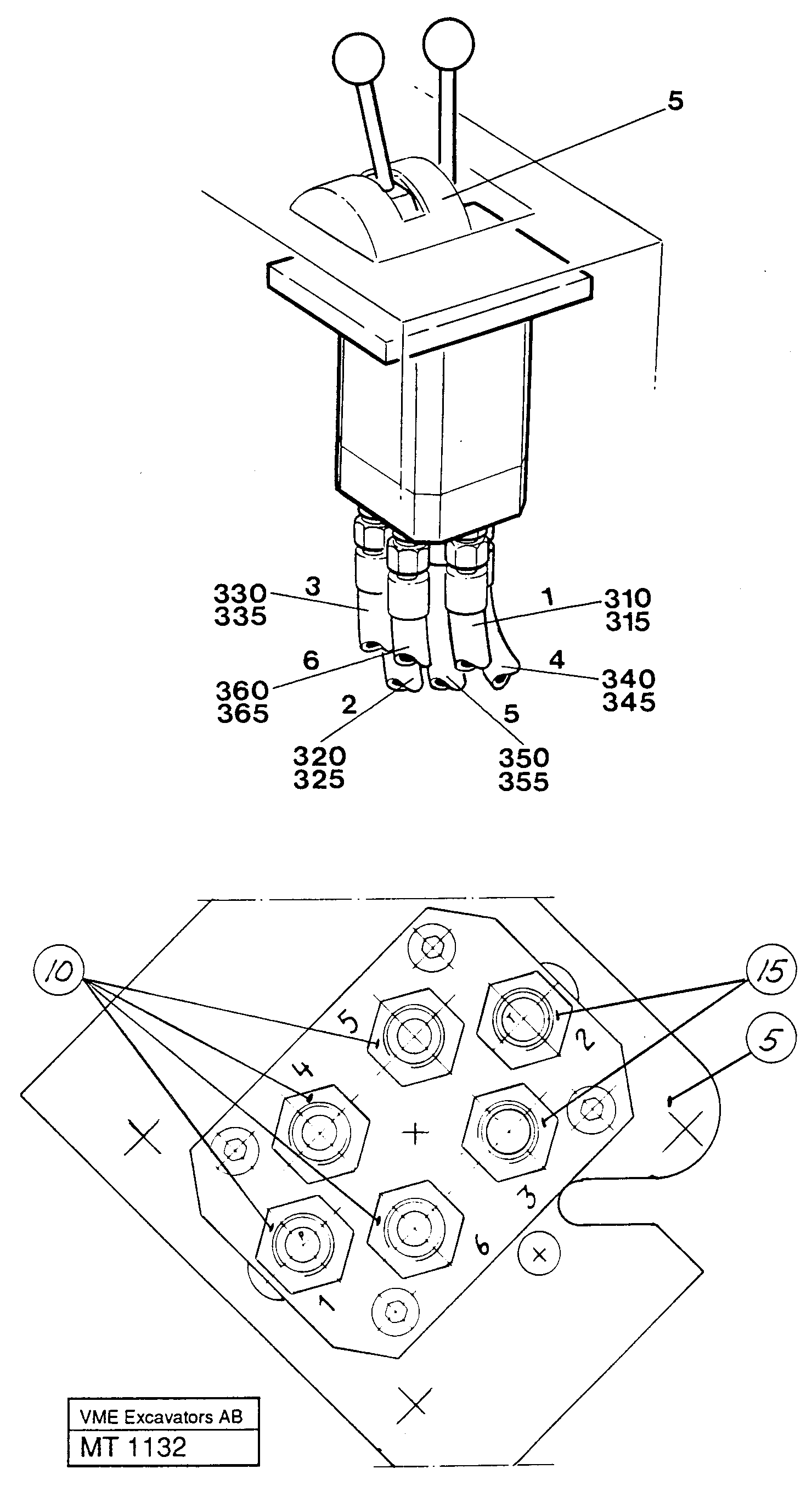 Control valve with connections and hoses — volvo parts diagram