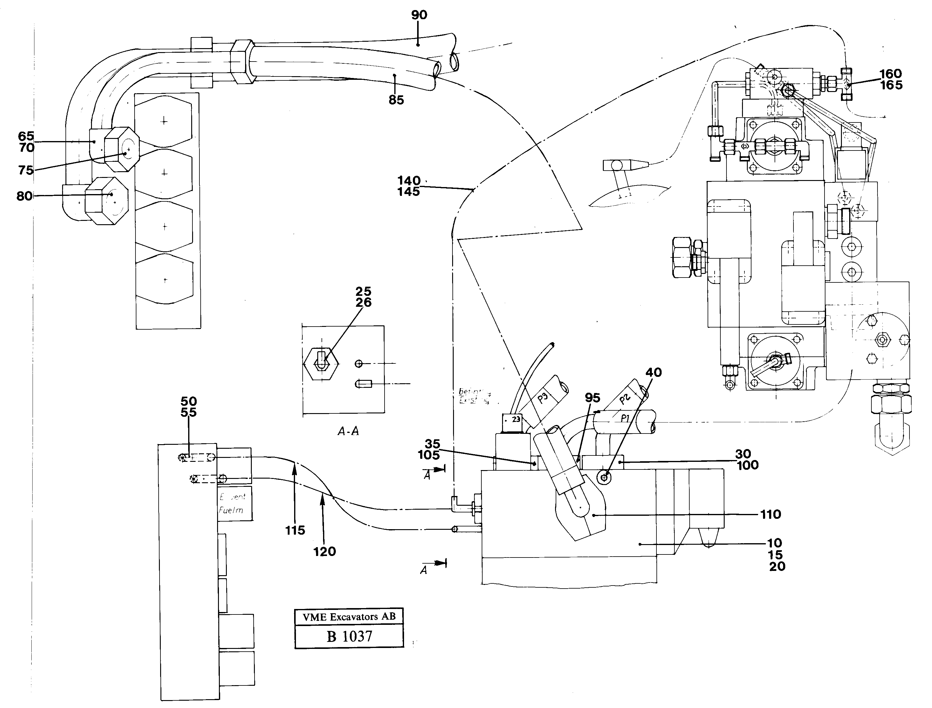 Hydraulic hammer in base machine, 1 pump  14254302 — volvo parts diagram