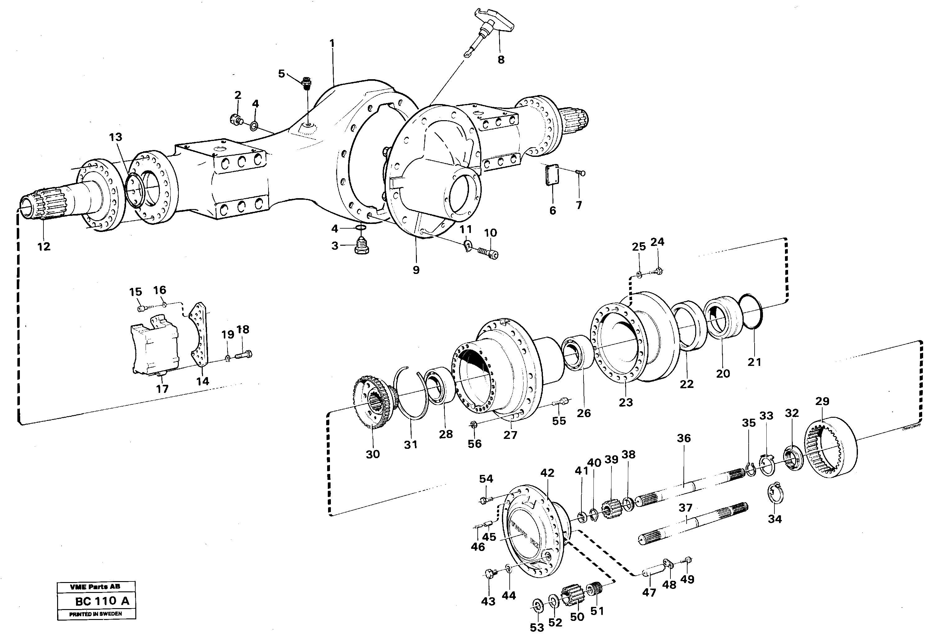 Planet shaft, front  PROD NO 23549, AH54E — volvo parts diagram