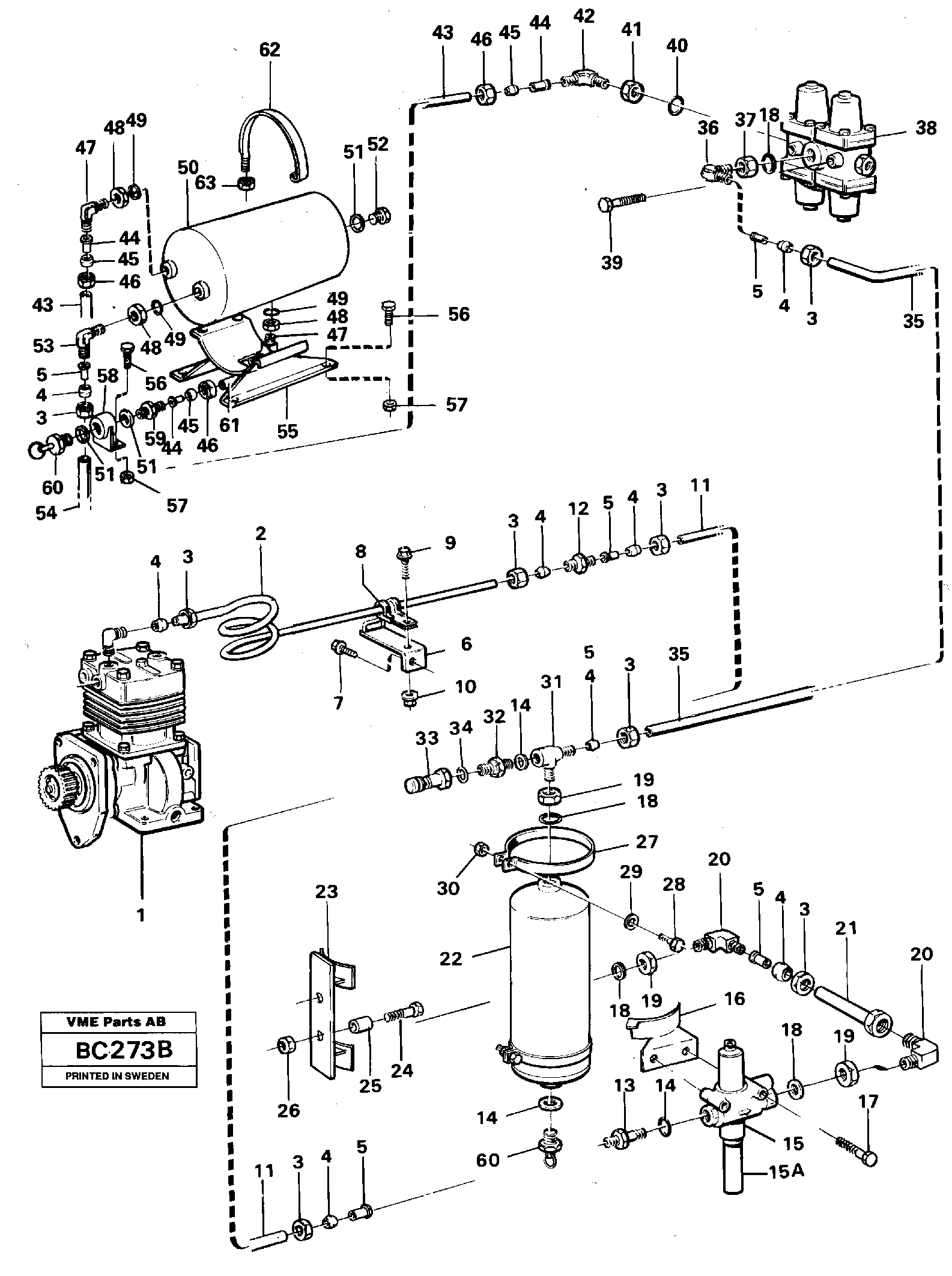 Feed lines, wet tank and regulator — volvo parts diagram