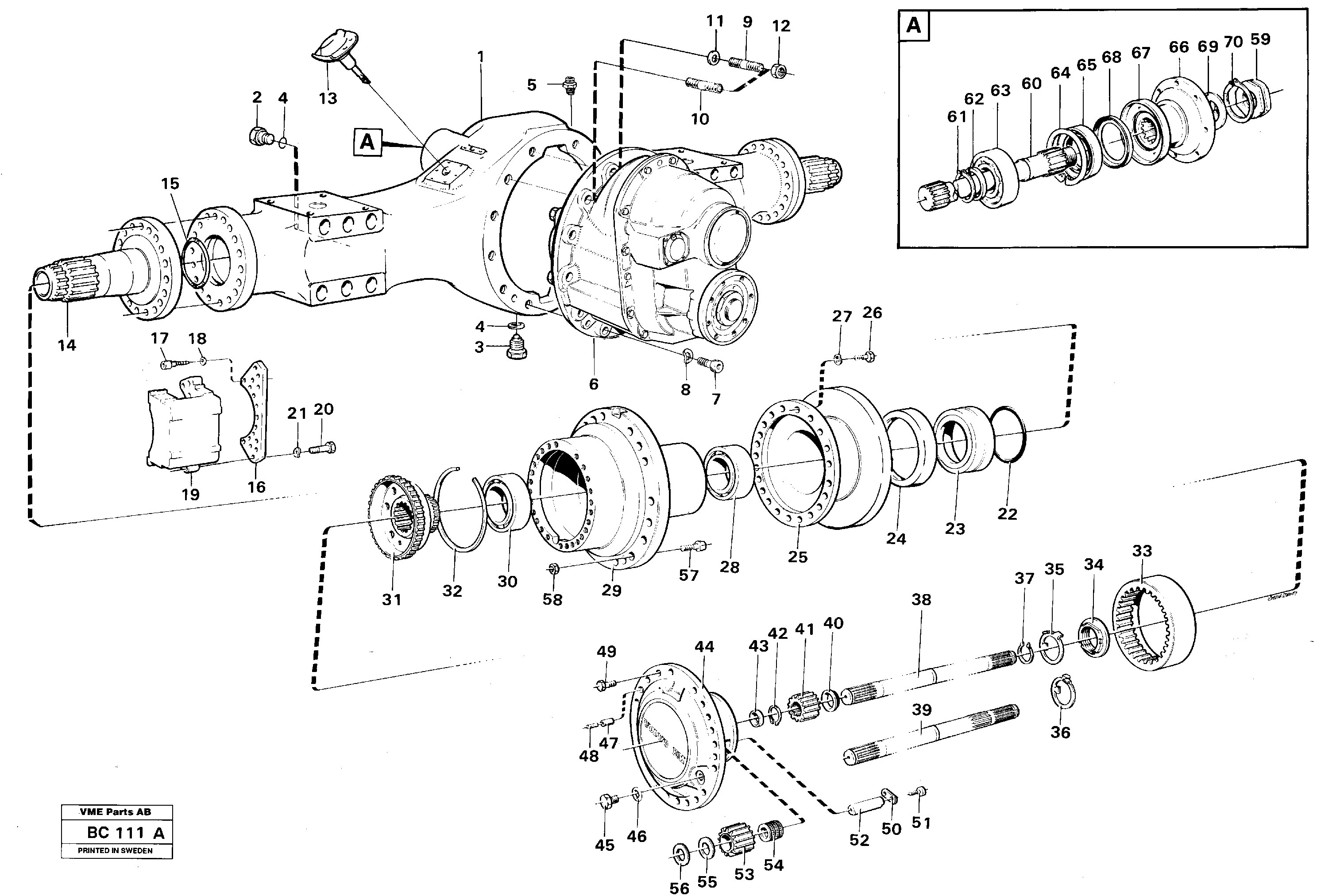 Planet axle, rear.  PROD NO 23537, AH54C — volvo parts diagram