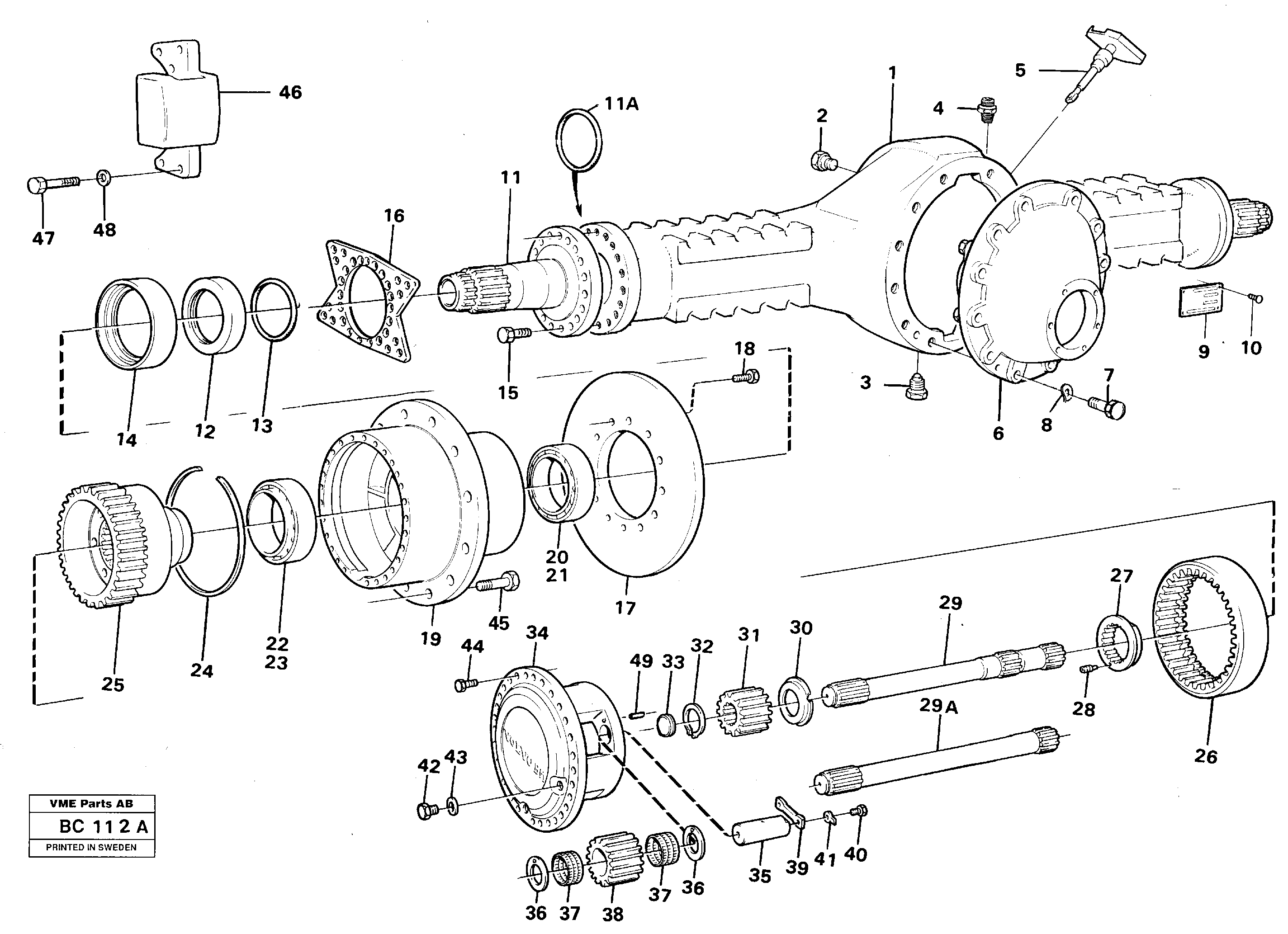 Planet axle, rear, 4x4.  PROD NO 23555, AH71B — volvo parts diagram