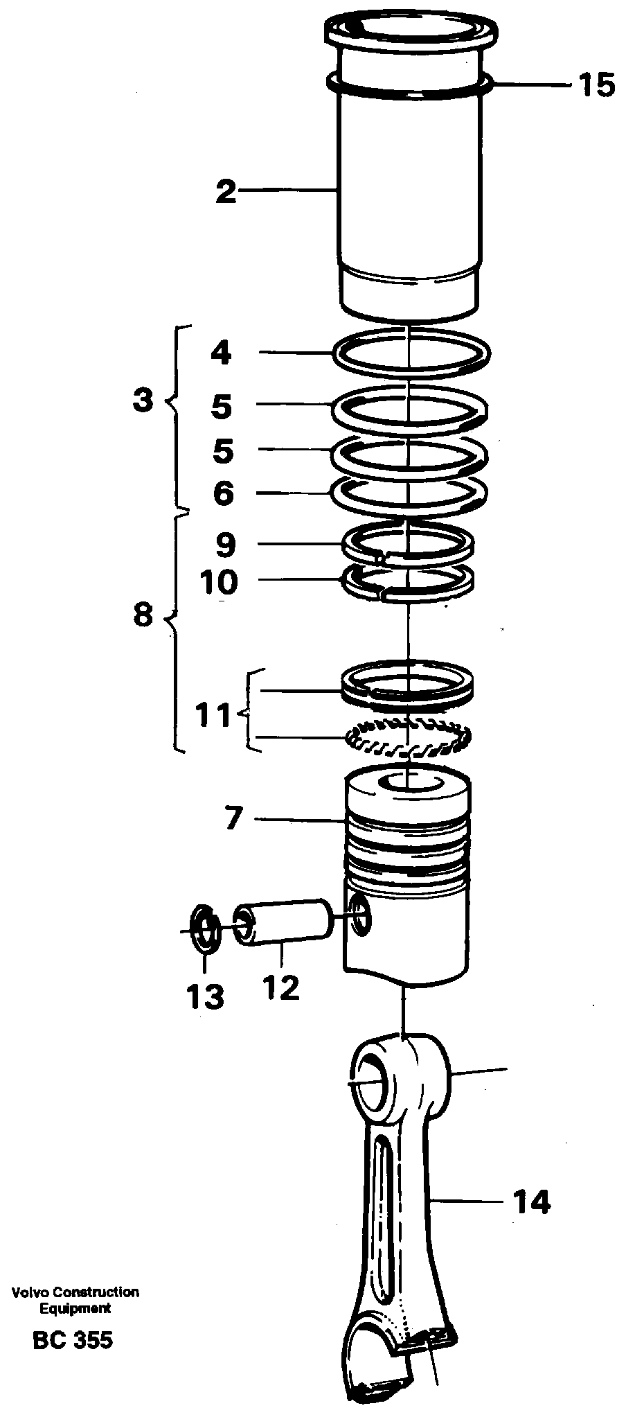 Cylinder liner and piston — volvo parts diagram