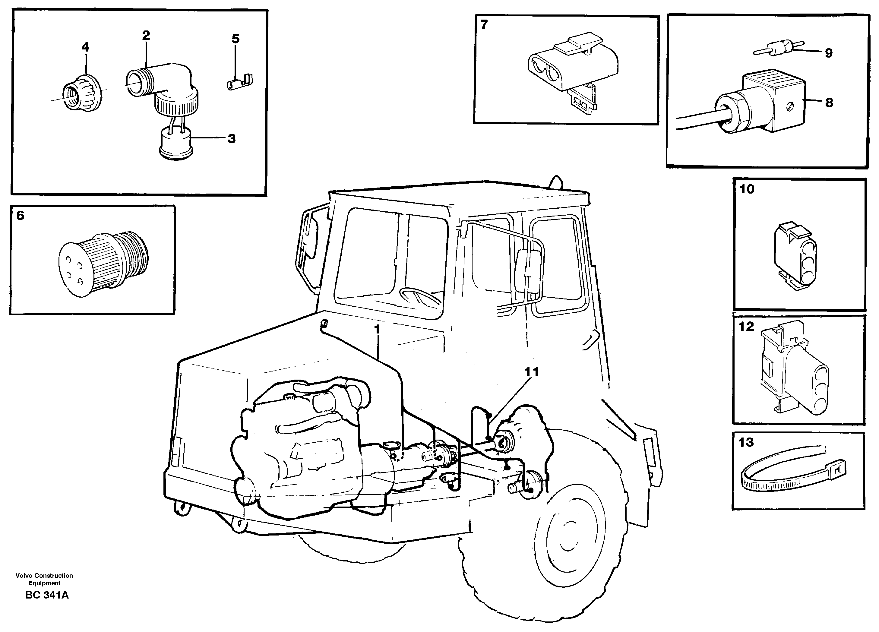Cable harnesses, front  SER NO 9062-, 60609- 6x6 68117- 4x4 USA, 70129- BRAZIL — volvo parts diagram