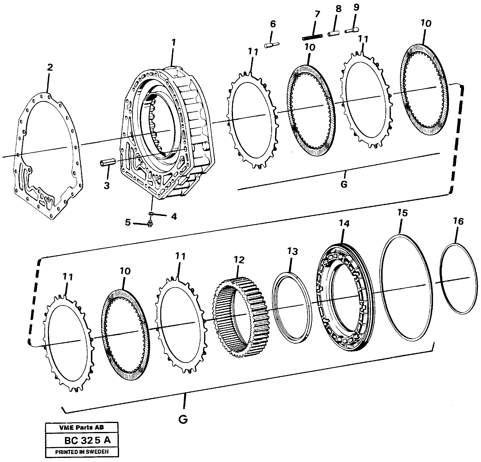 Centre housing and brake G — volvo parts diagram