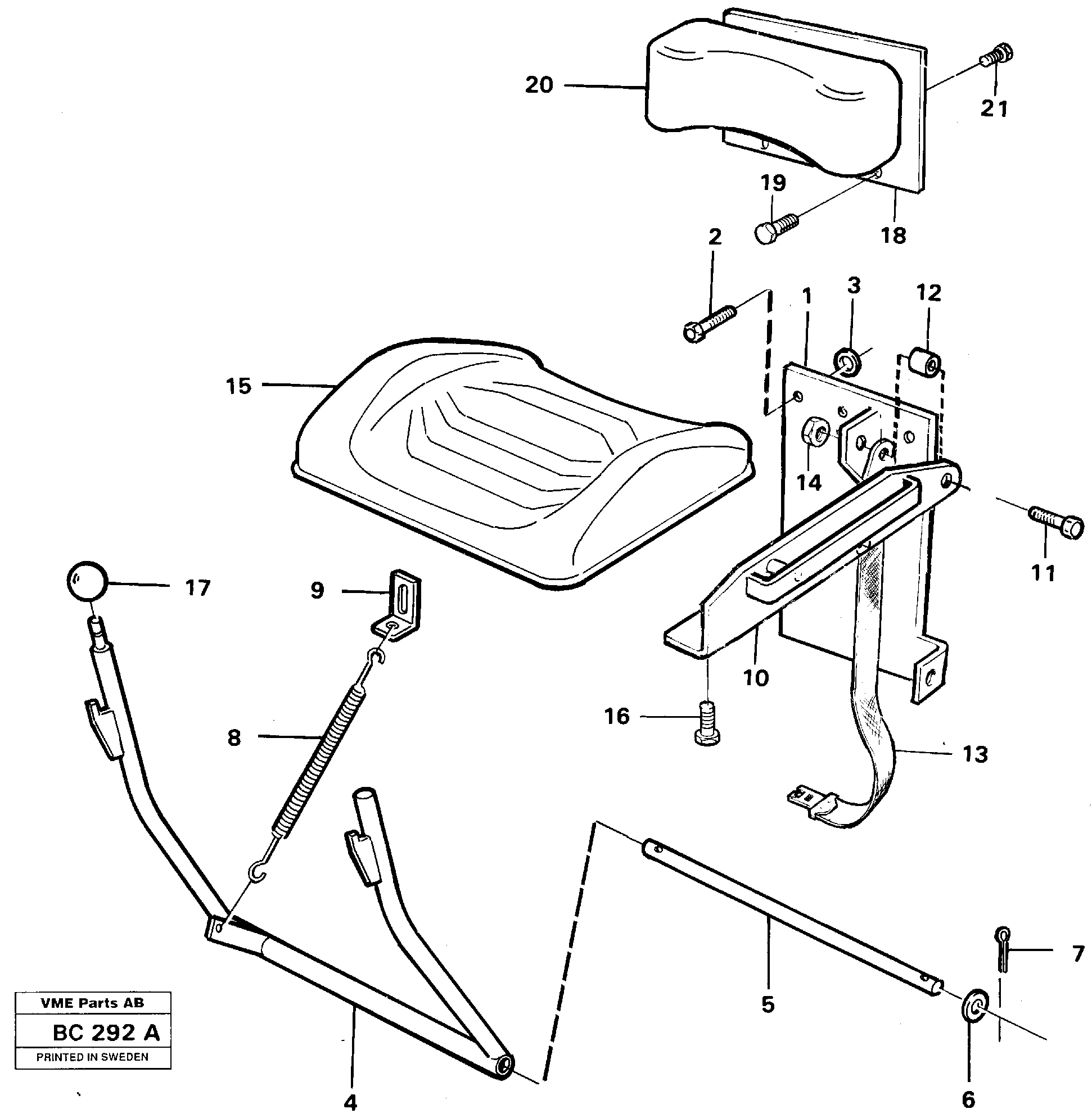 Folding seat  91885, STD USA , BRAZIL, 93064 — volvo parts diagram
