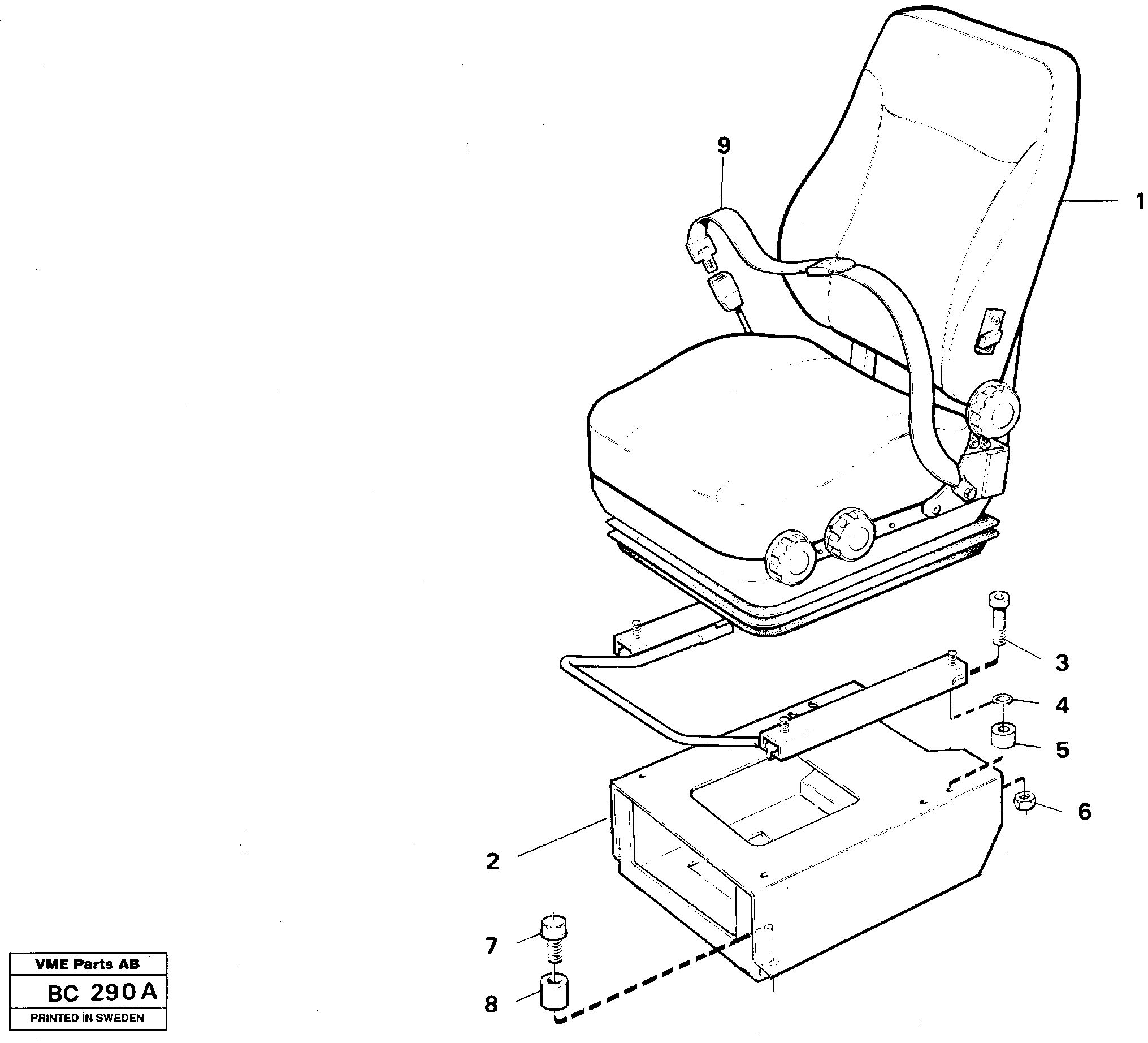 Operator seat with fitting parts — volvo parts diagram